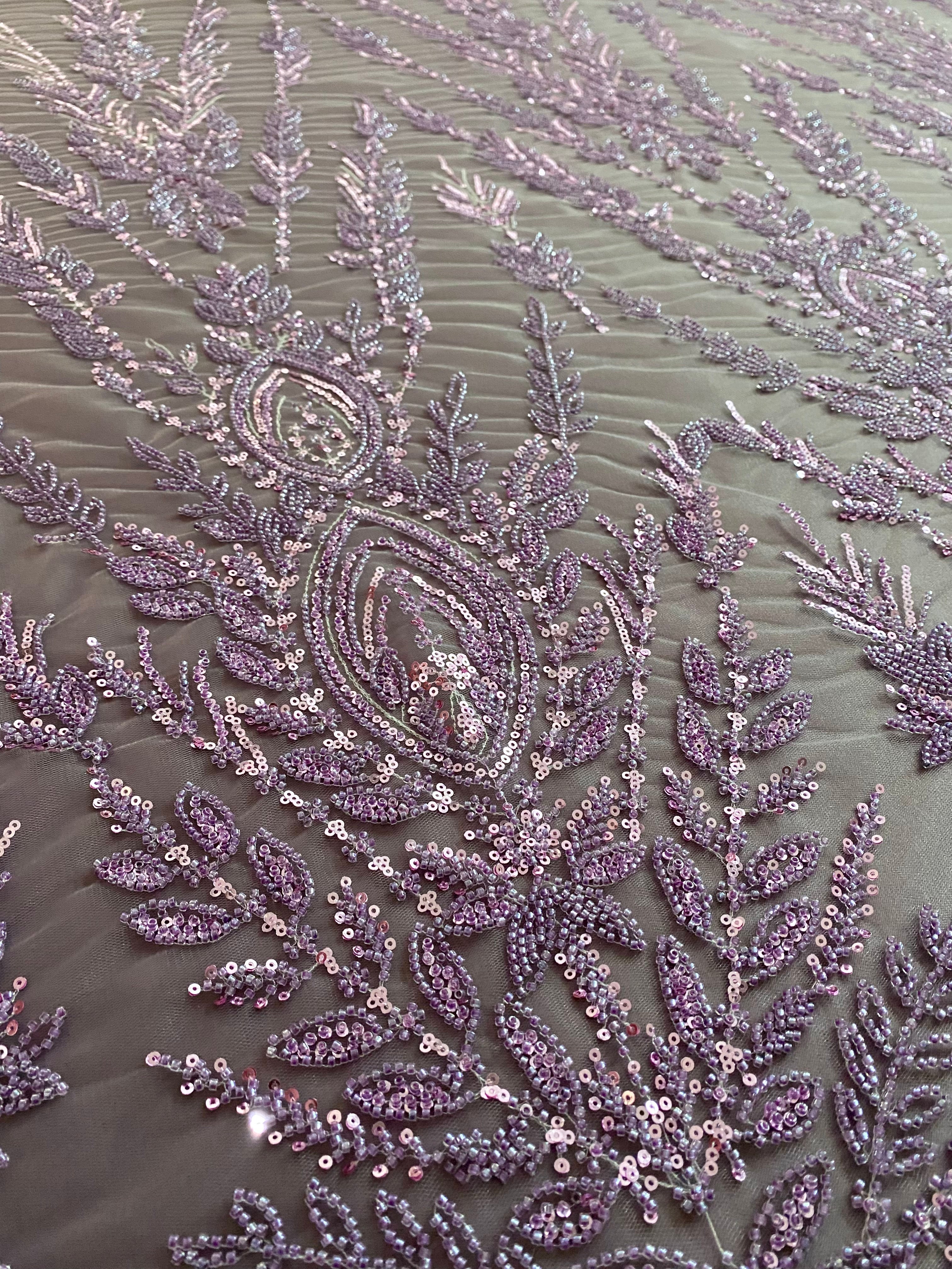 Powder Couture Lace with Symmetrical Pattern, with Beads and Sequins 