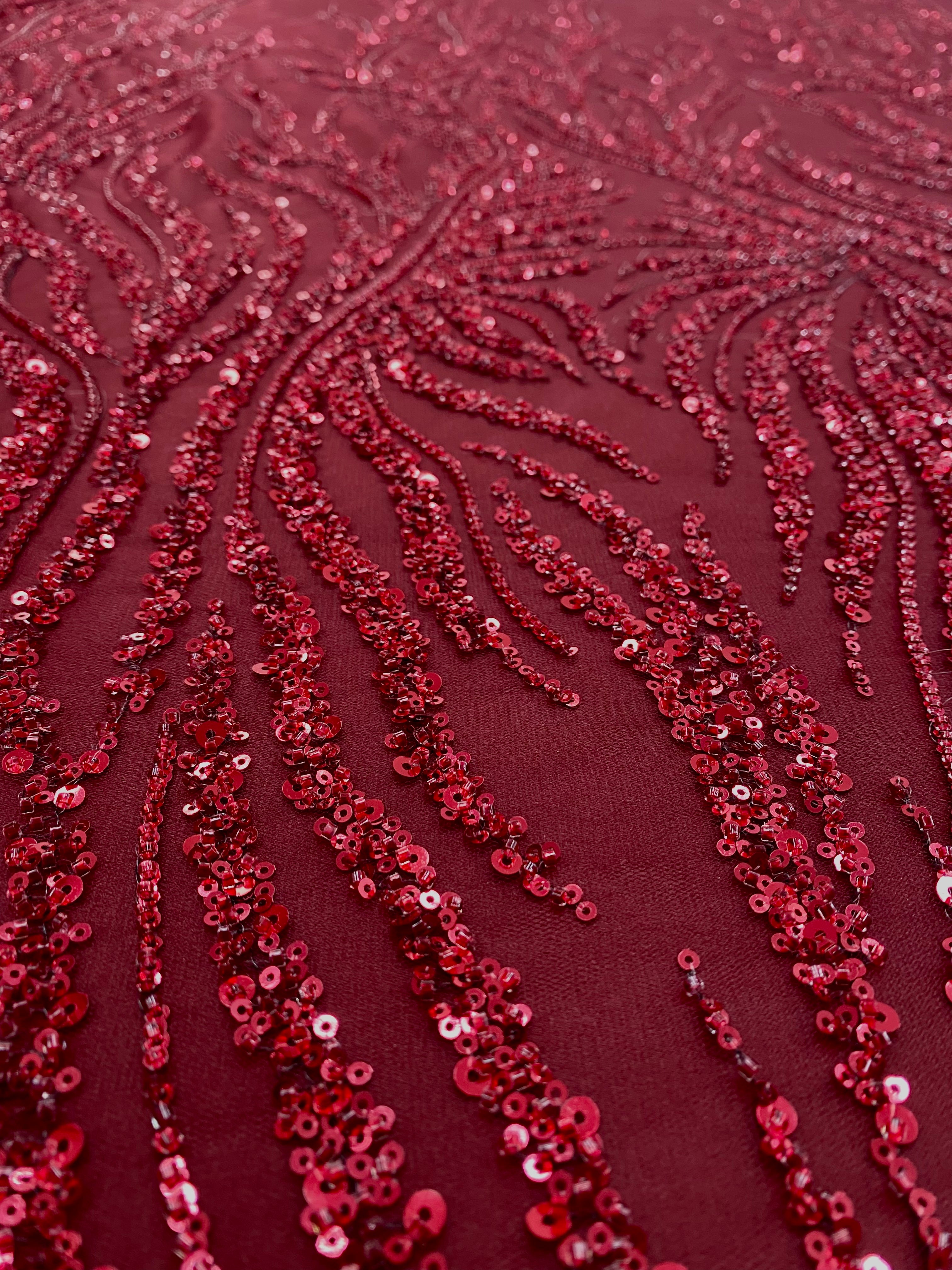 Bordeaux Couture Lace with Strings, Beads and Sequins