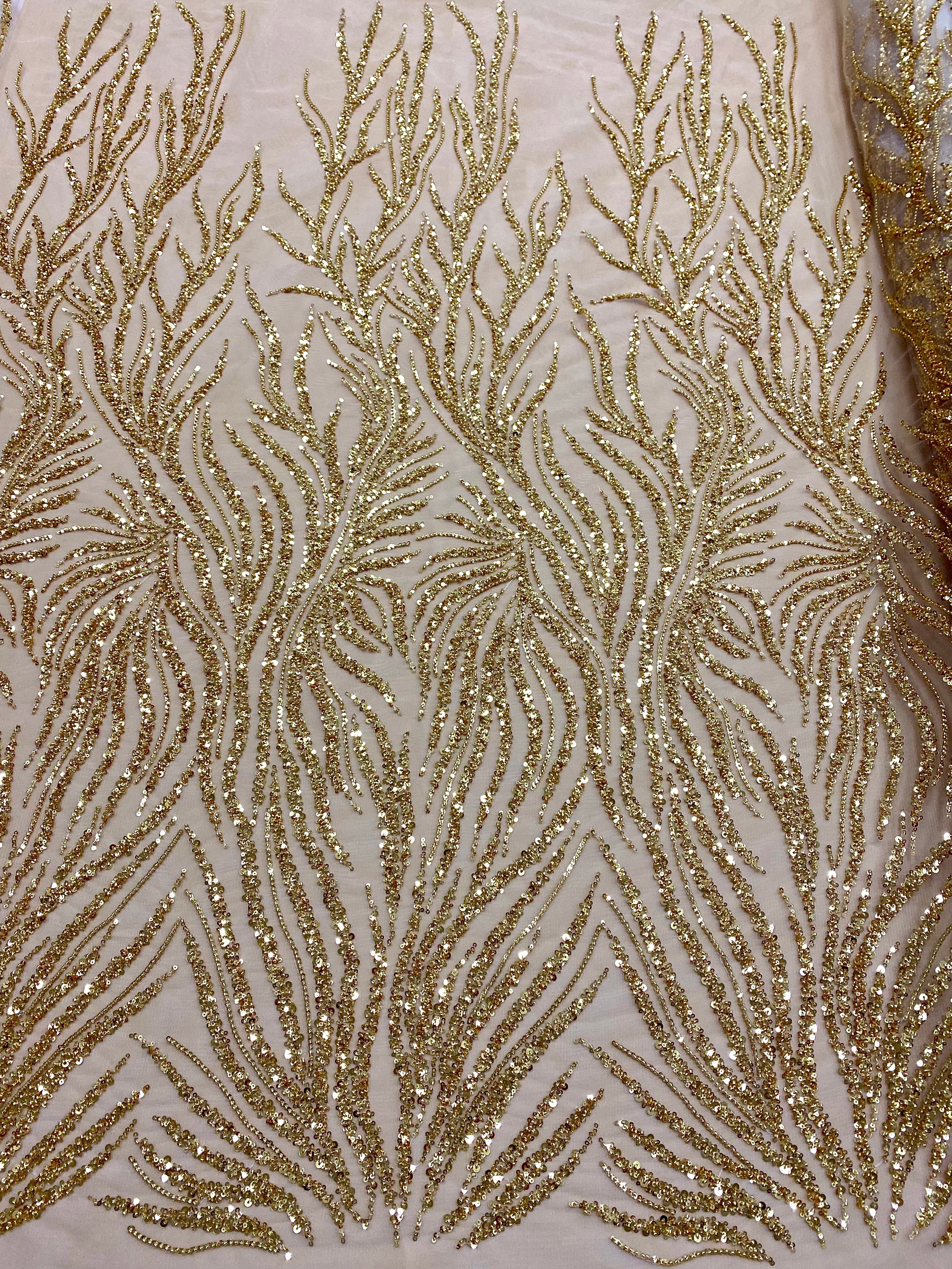 Silver Lace with Linear Pattern, with Pearls and Sequins