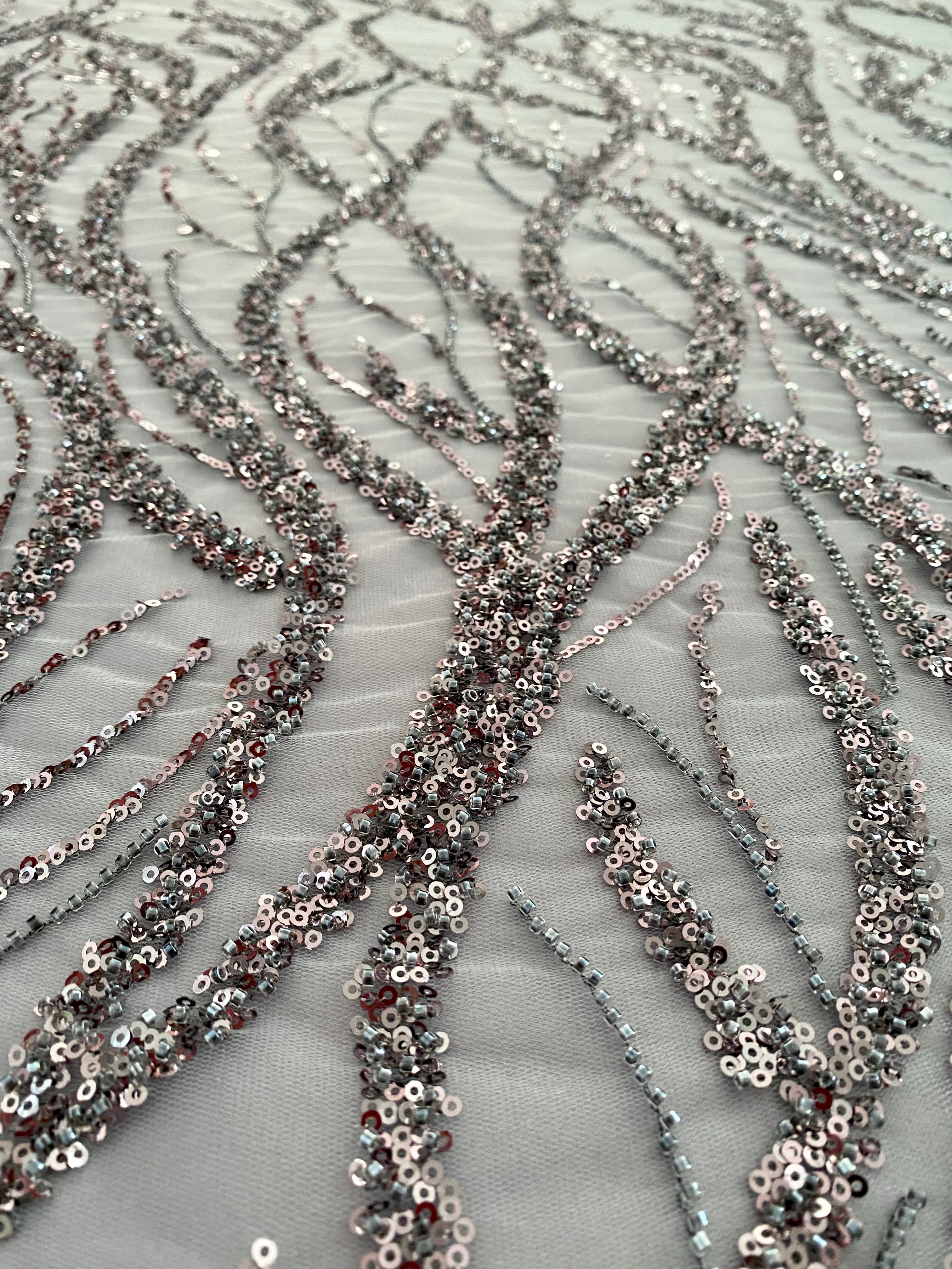 Anthracite Grey Couture Lace with Strings, Beads and Sequins