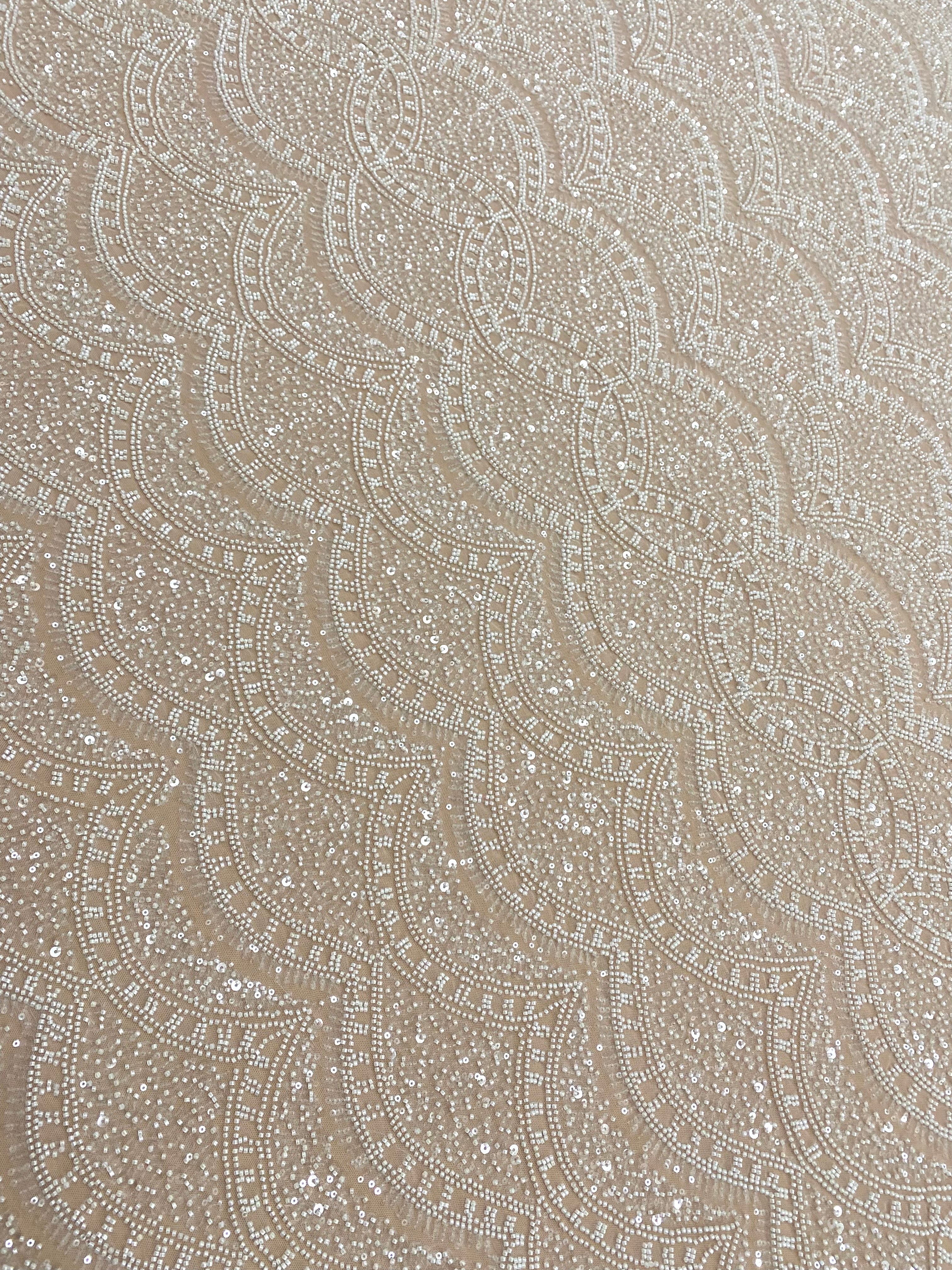 Ivory Lace with Geometric Pattern, with Beads and Sequins