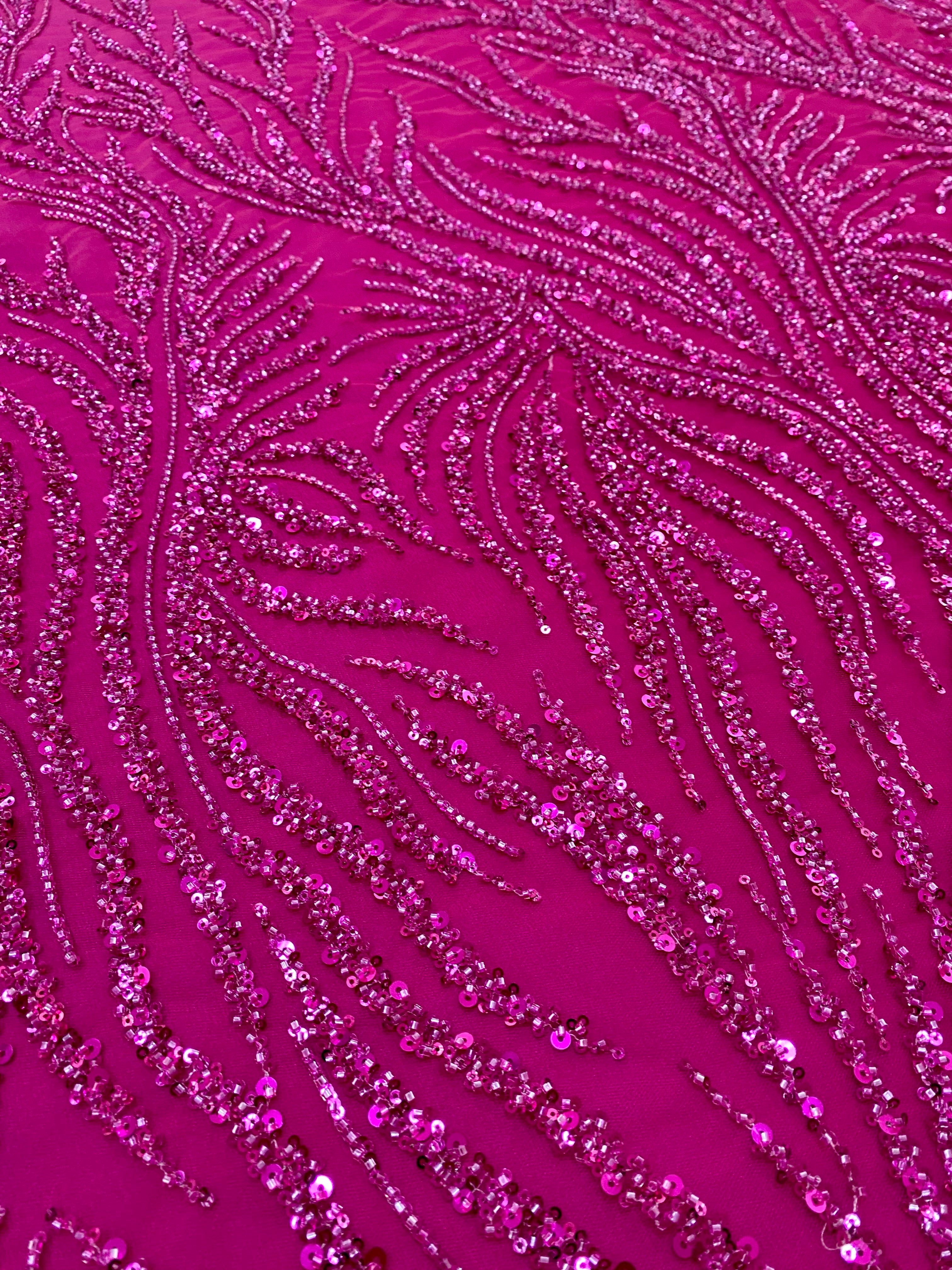 Couture Fuchsia Lace with Strings, Beads and Sequins