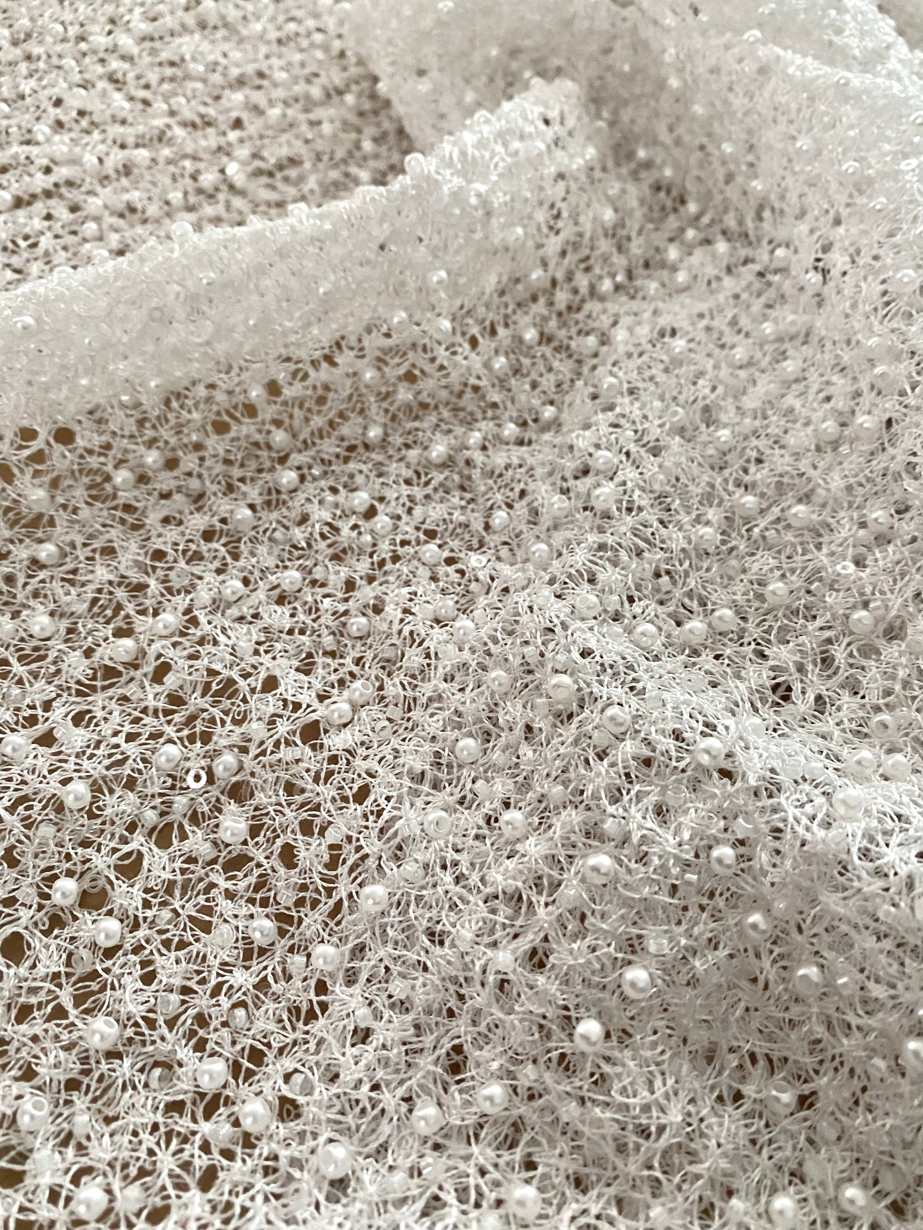 Silver Lace with Linear Pattern, with Pearls and Sequins