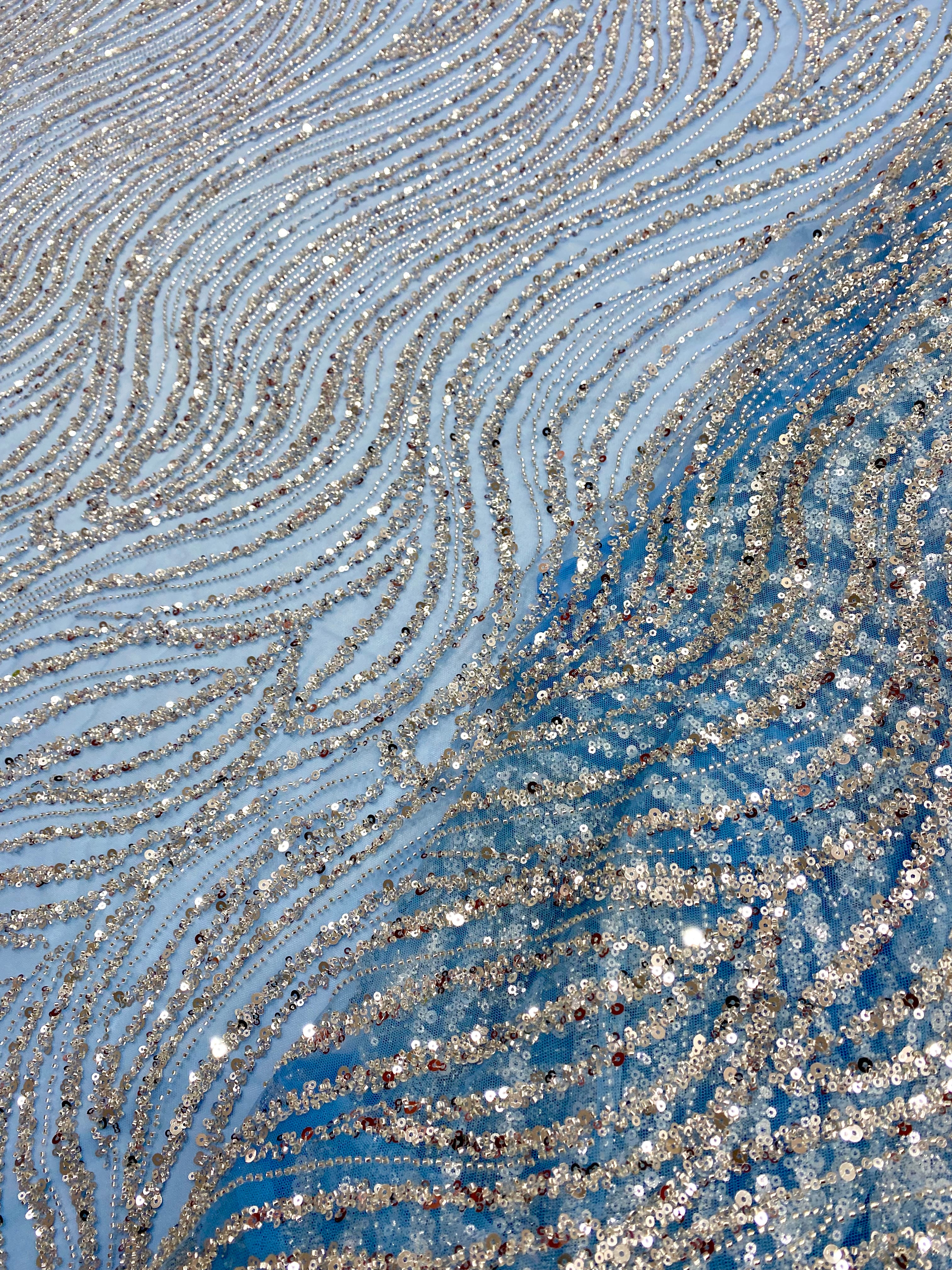 Silver Lace with Linear Pattern, with Pearls and Sequins