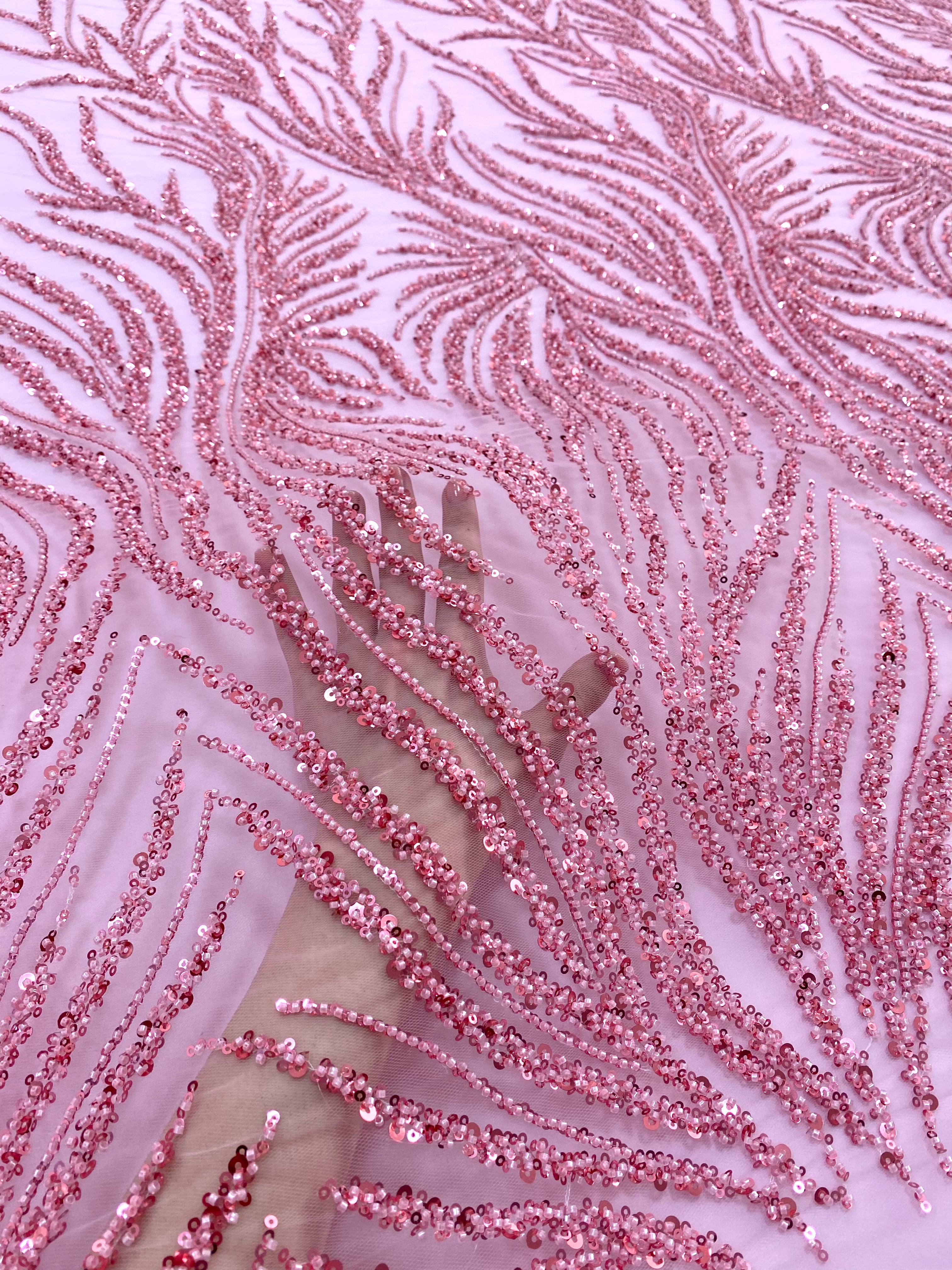 Pink Couture Lace with Strings, Beads and Sequins