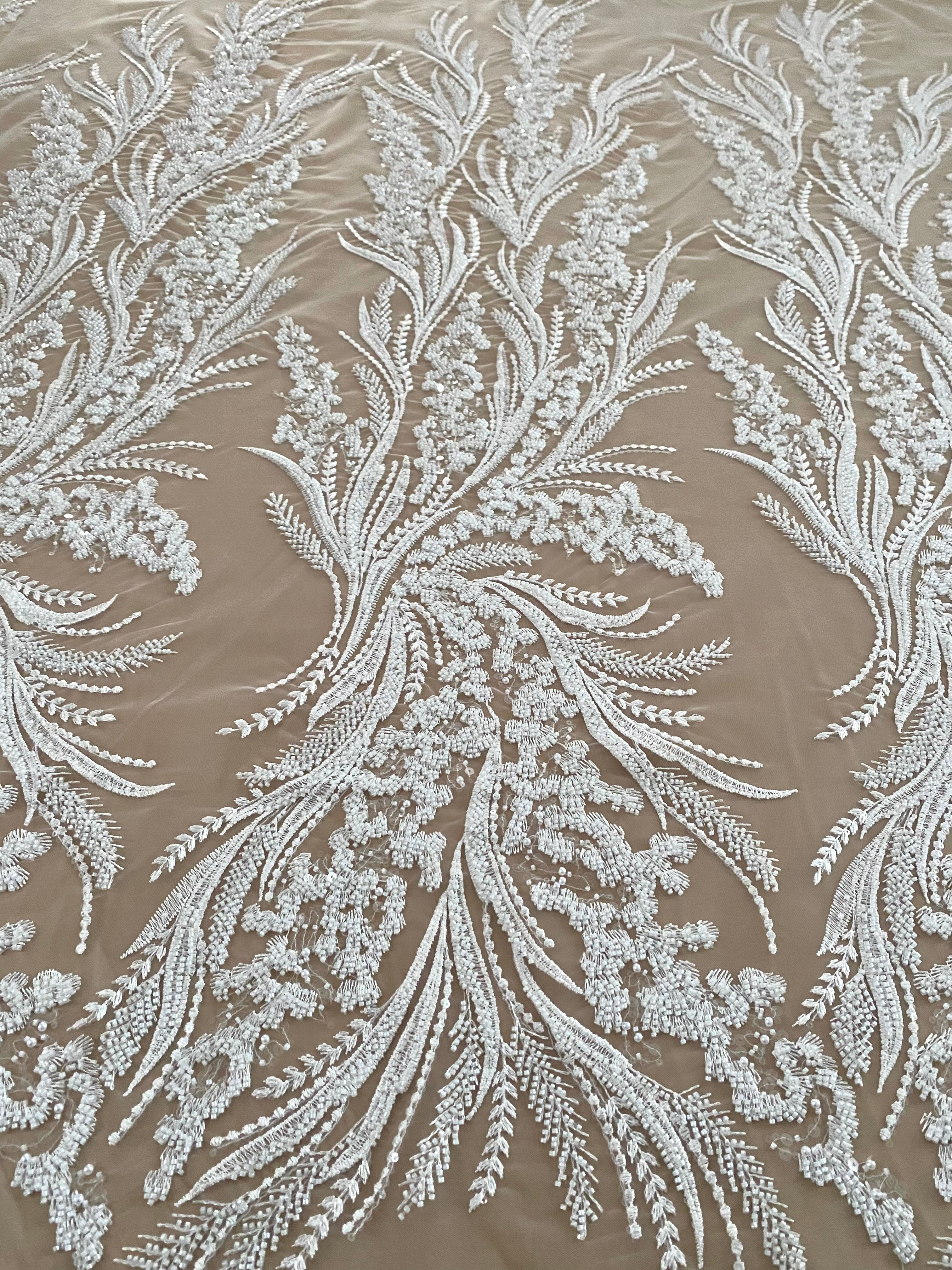 Lace with Floral Pattern, with Sided Pearls and Sequins