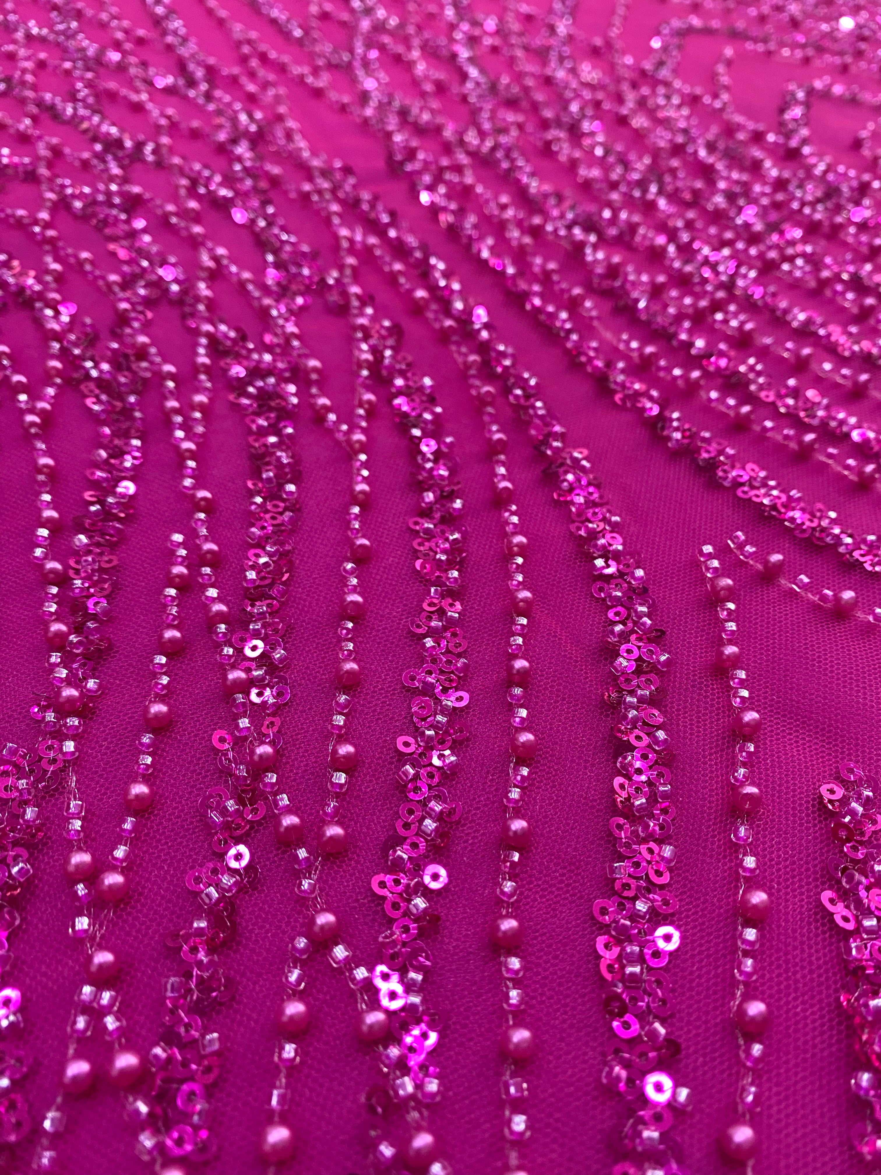 Silver Lace with Linear Pattern, with Pearls and Sequins