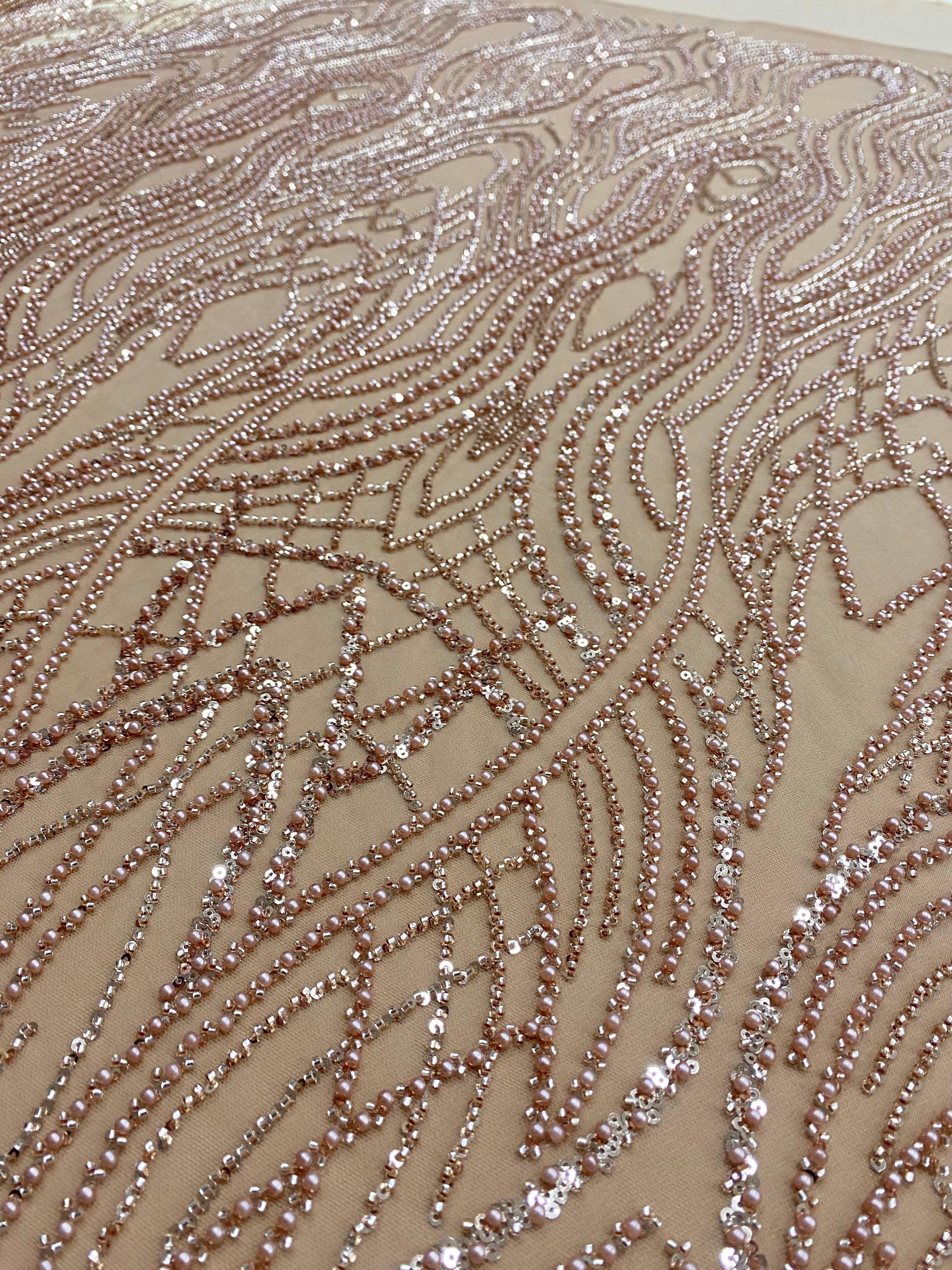 Rose Gold Couture Lace with Pearls, Beads and Sequins 