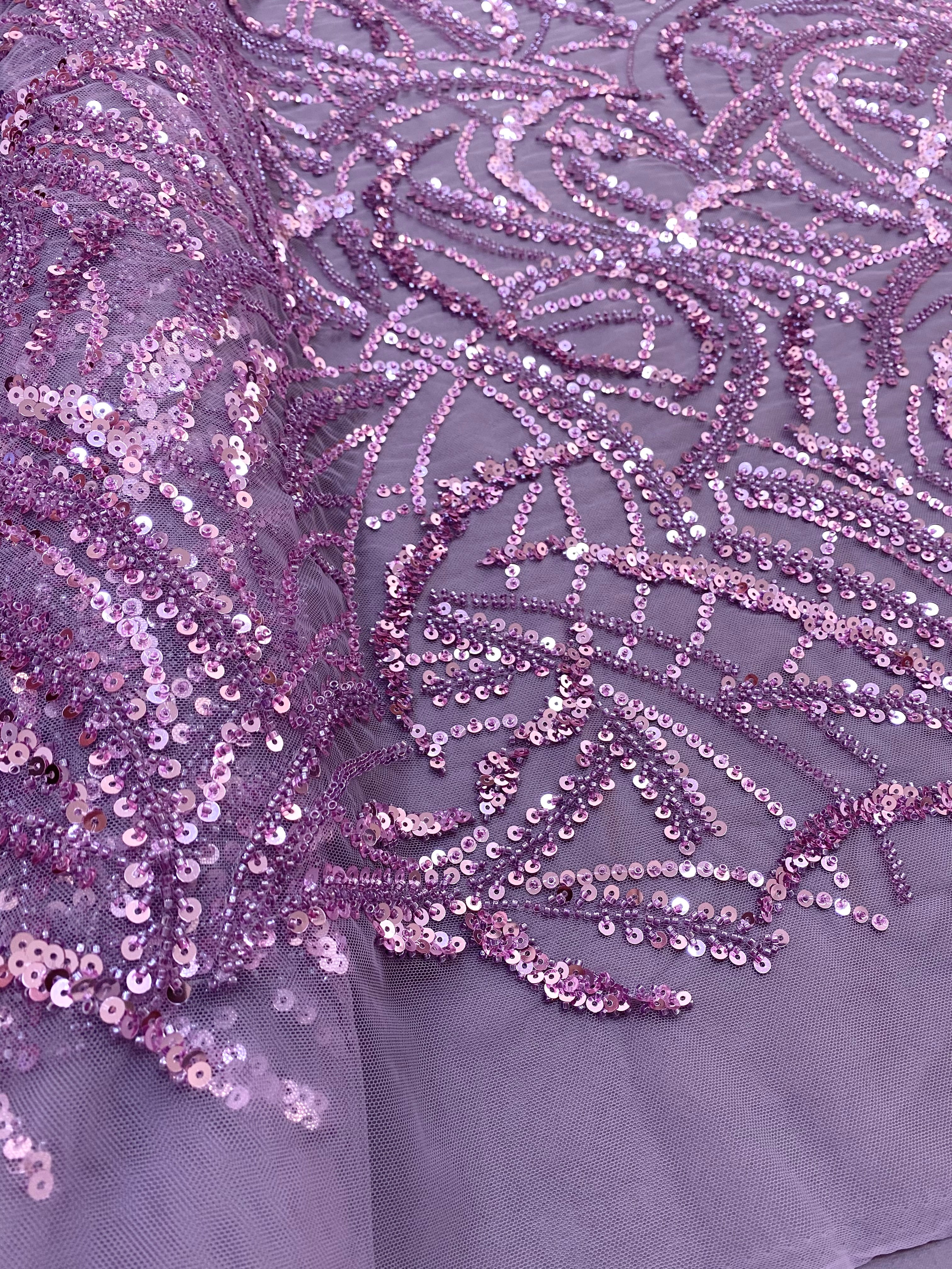 Silver Lace with Linear Pattern, with Pearls and Sequins