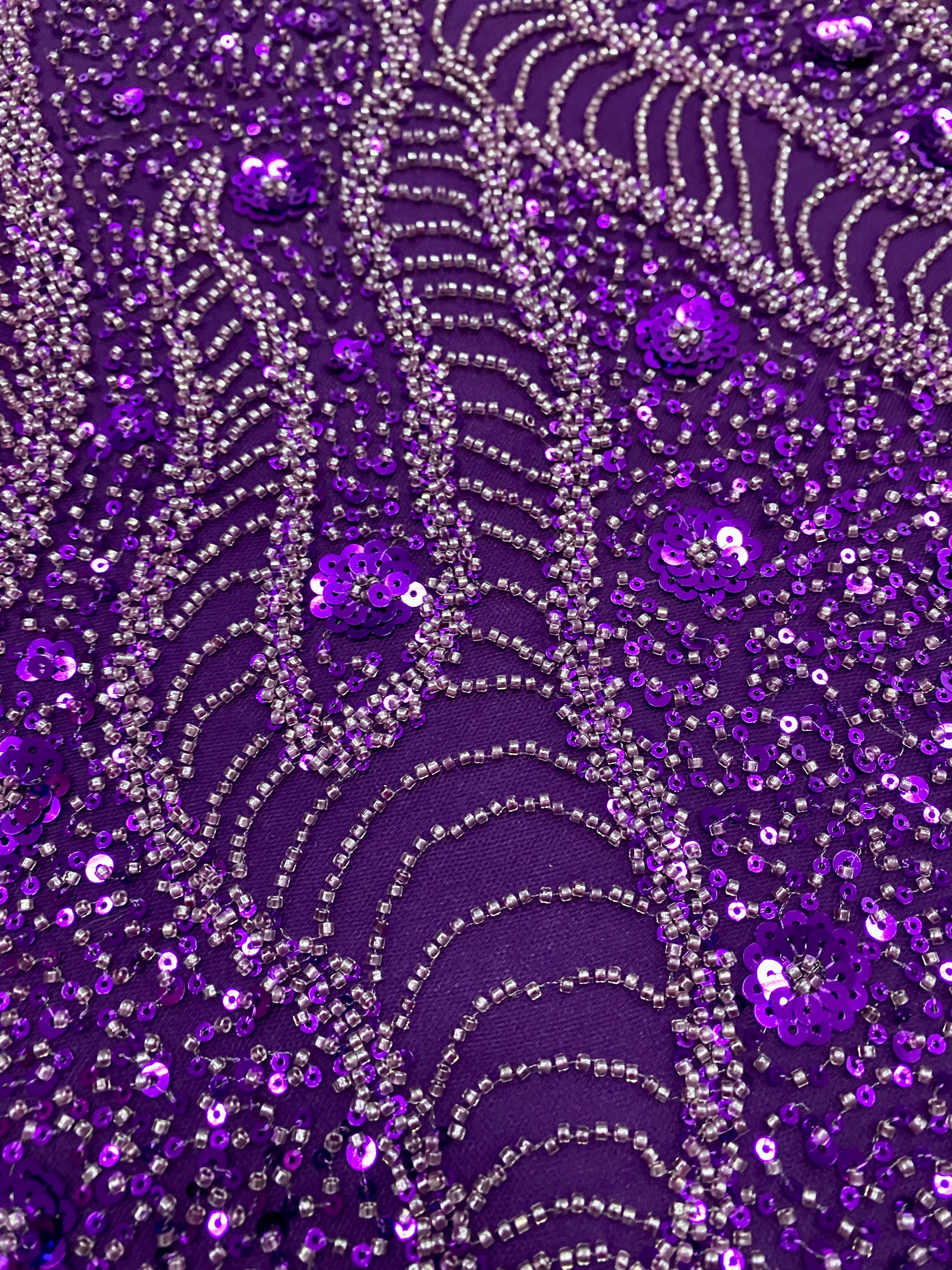 Silver Lace with Linear Pattern, with Pearls and Sequins