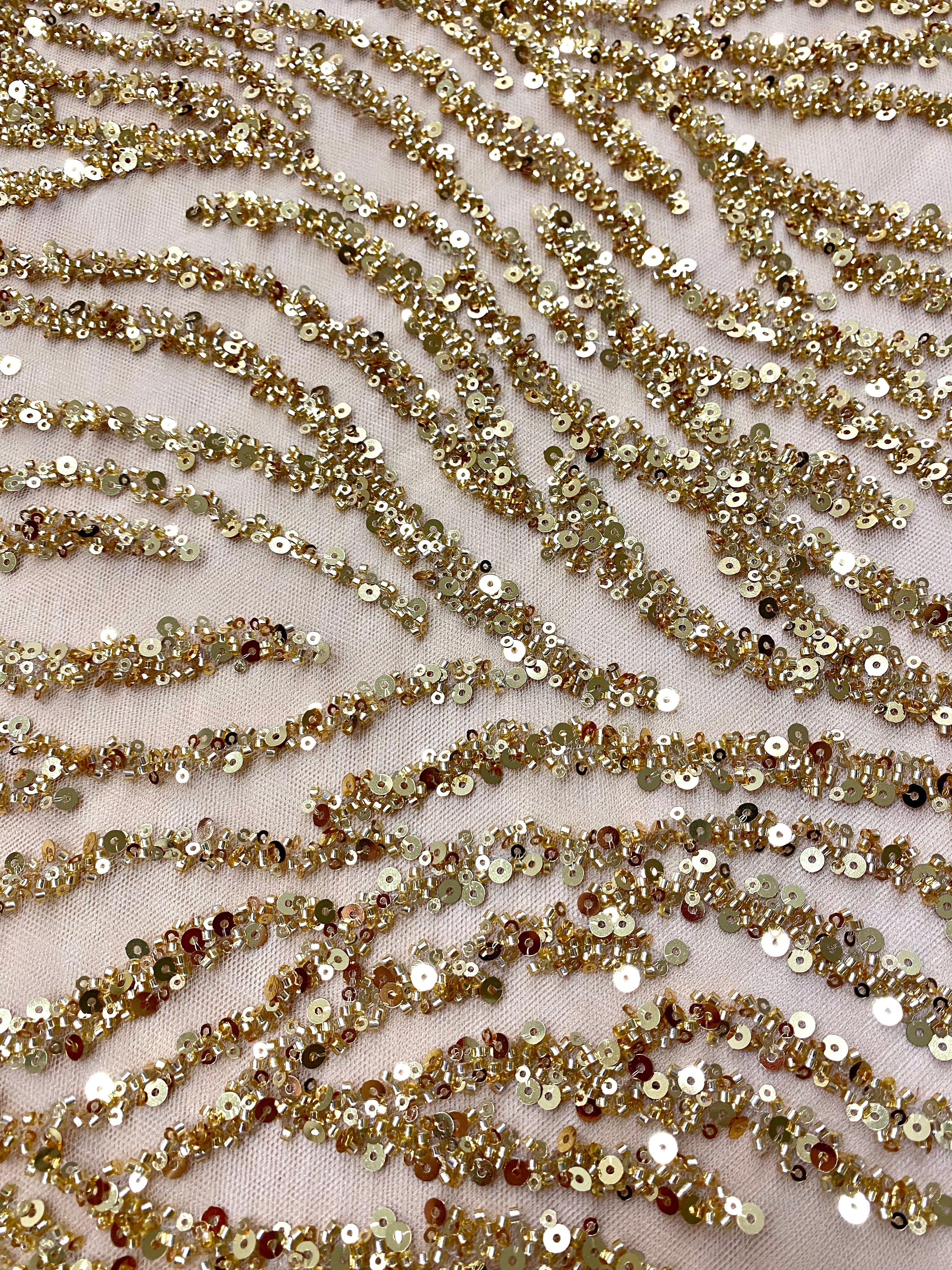 Silver Lace with Linear Pattern, with Pearls and Sequins