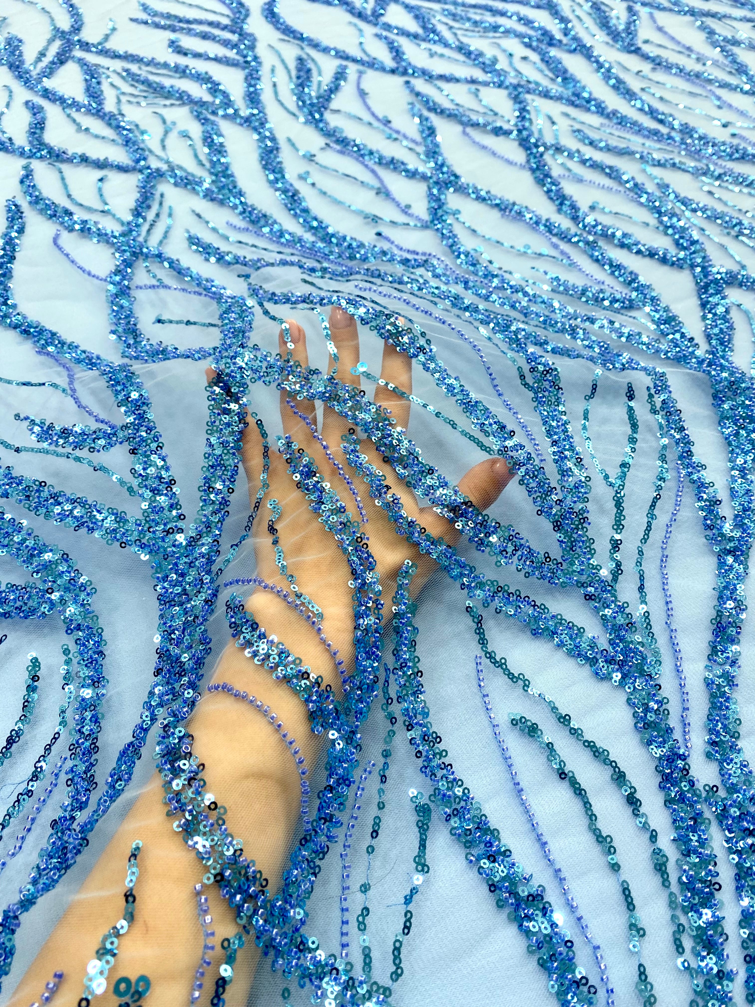 Silver Lace with Strings, Beads and Sequins