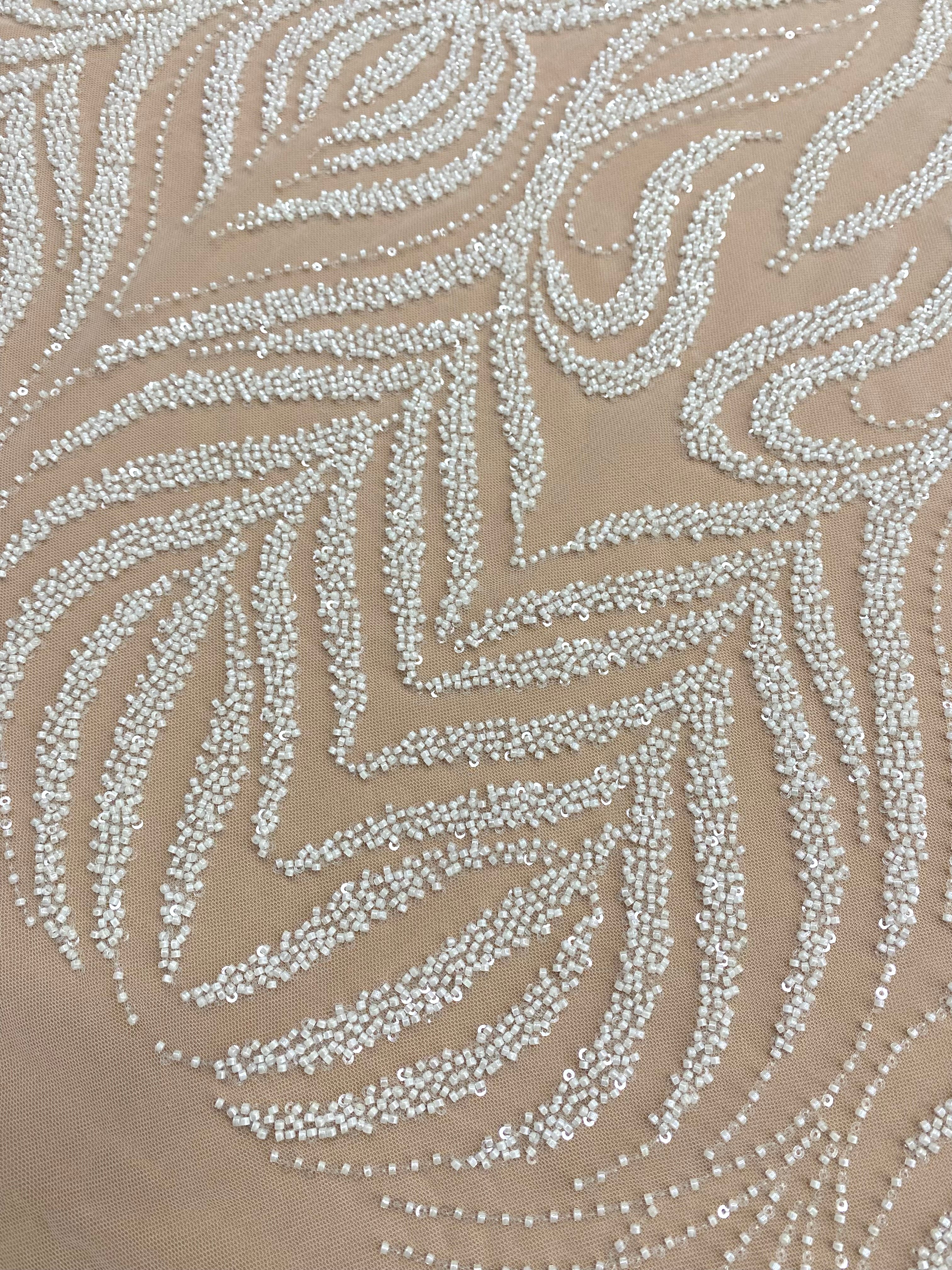 Ivory Couture Lace with Geometric Pattern, Beads and Sequins
