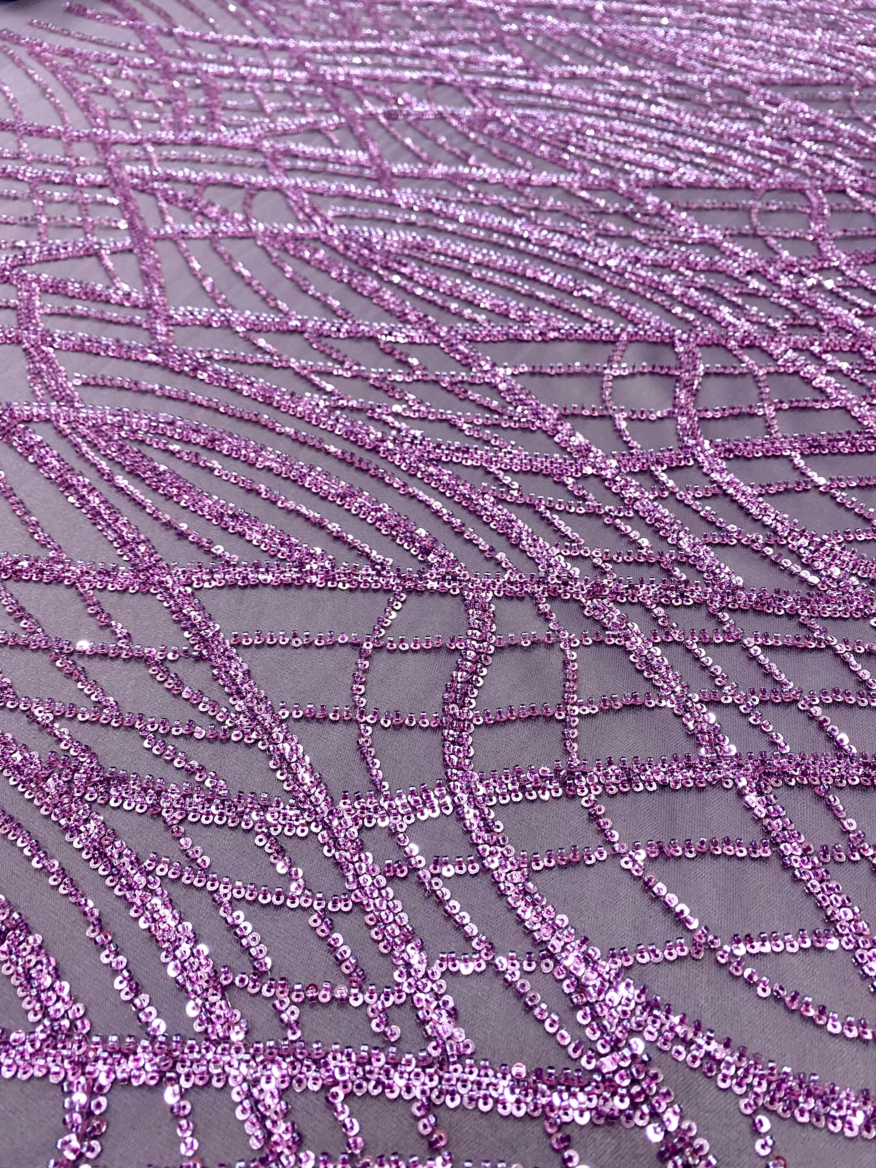 Powder Couture Lace with Linear Pattern, with Beads and Sequins