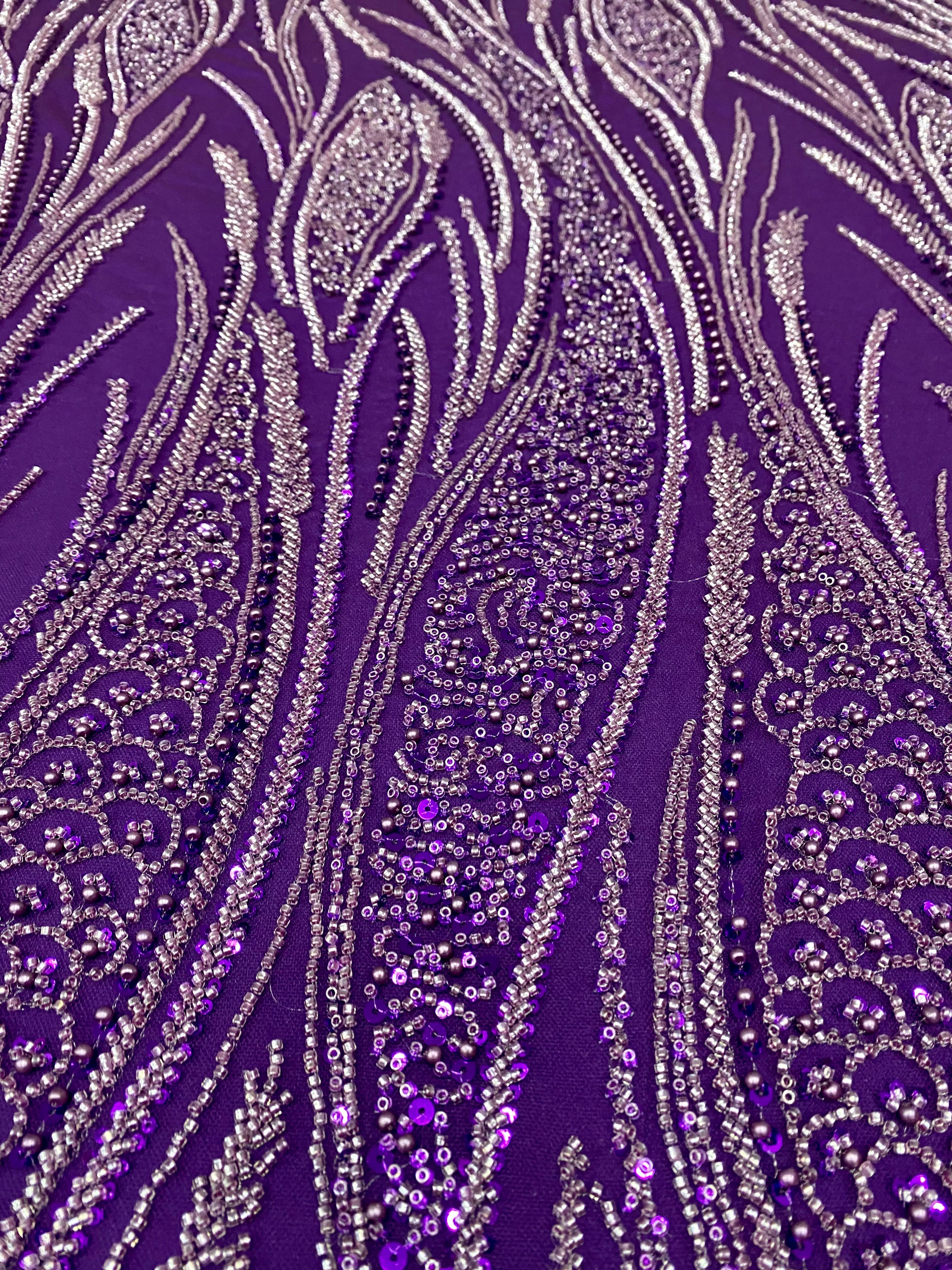 Silver Lace with Linear Pattern, with Pearls and Sequins