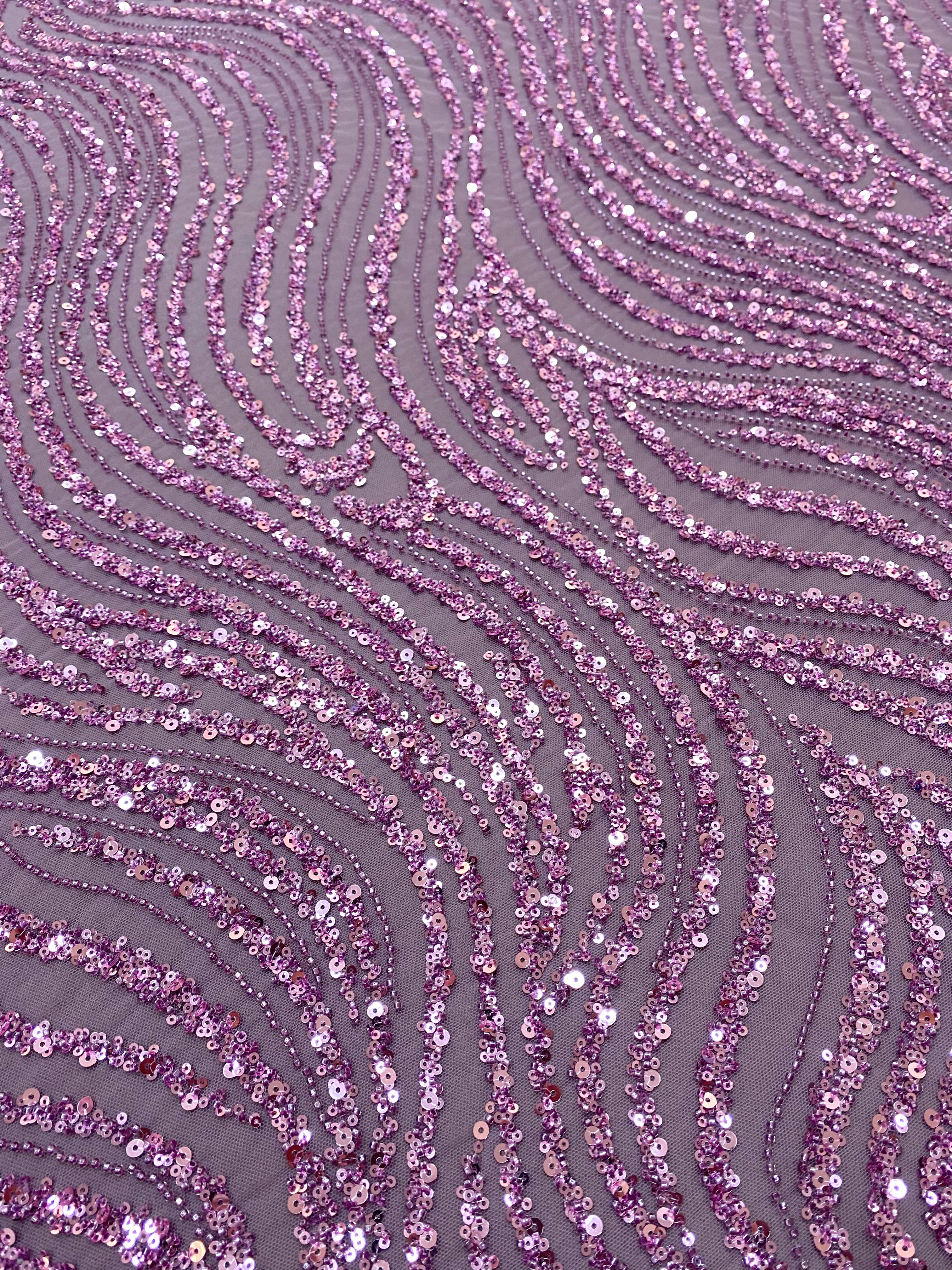 Dantela Couture Lavanda Pudrata cu Model Liniar, cu Margele si Paiete