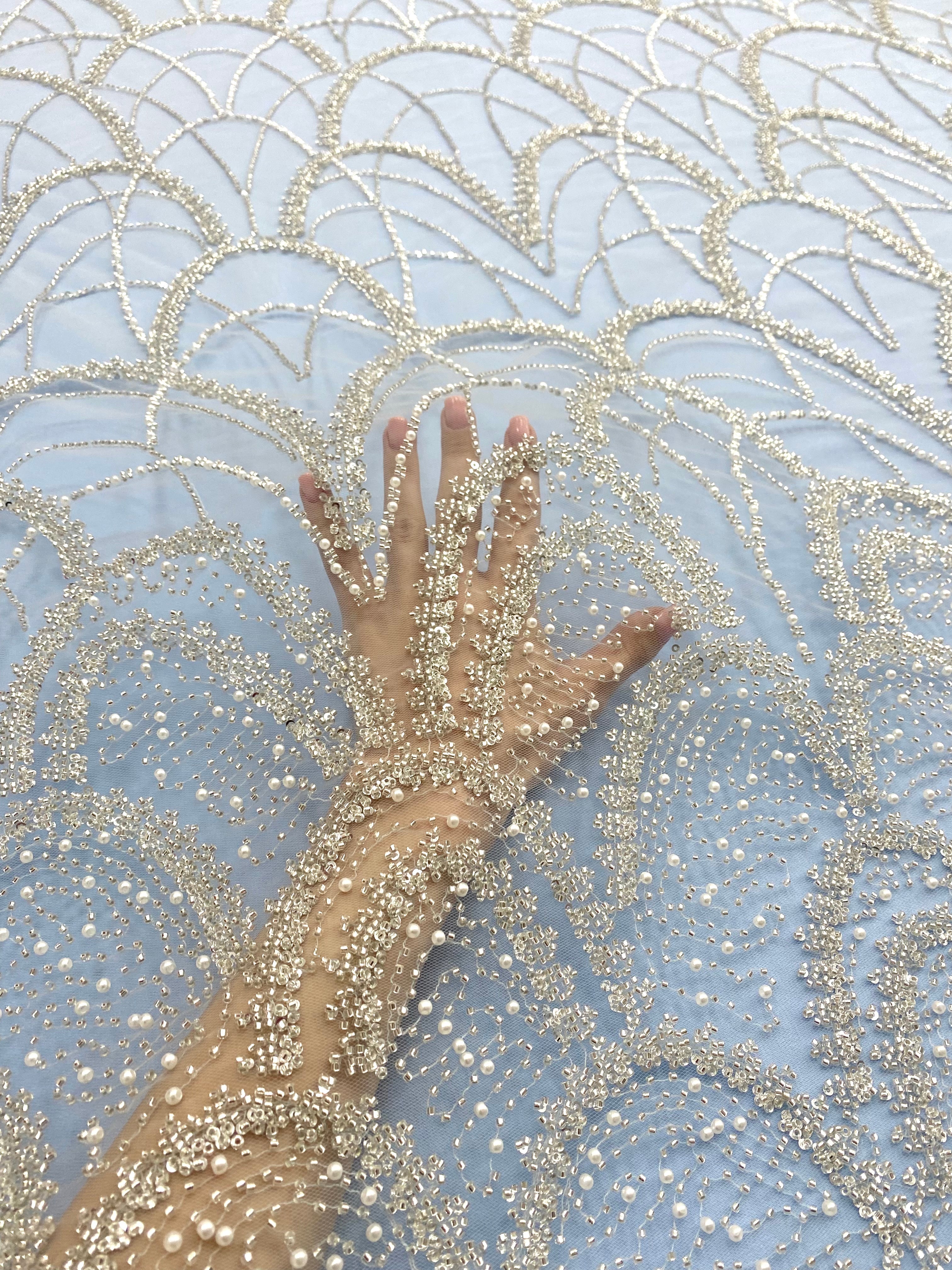 Silver Lace with Strings, Beads and Sequins