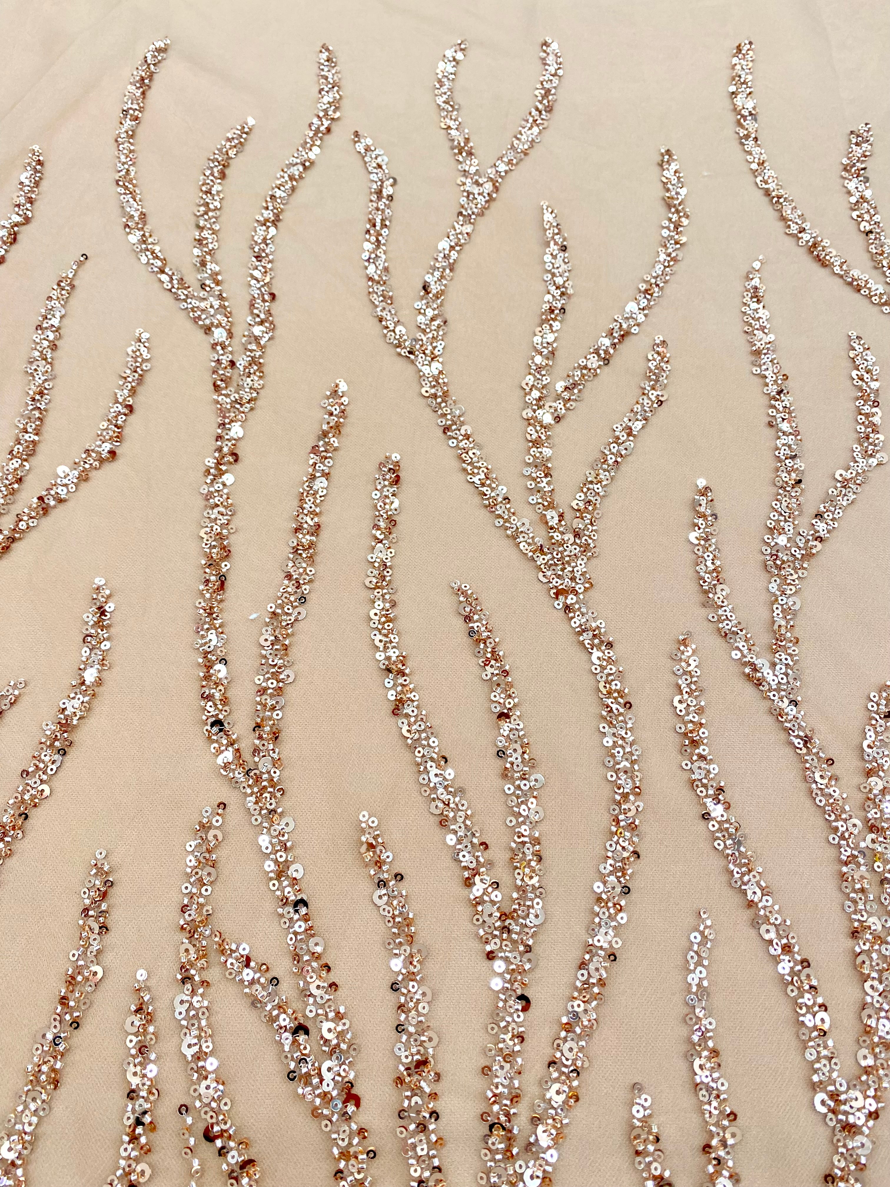 Rose Gold Couture Lace with Strings, Beads and Sequins