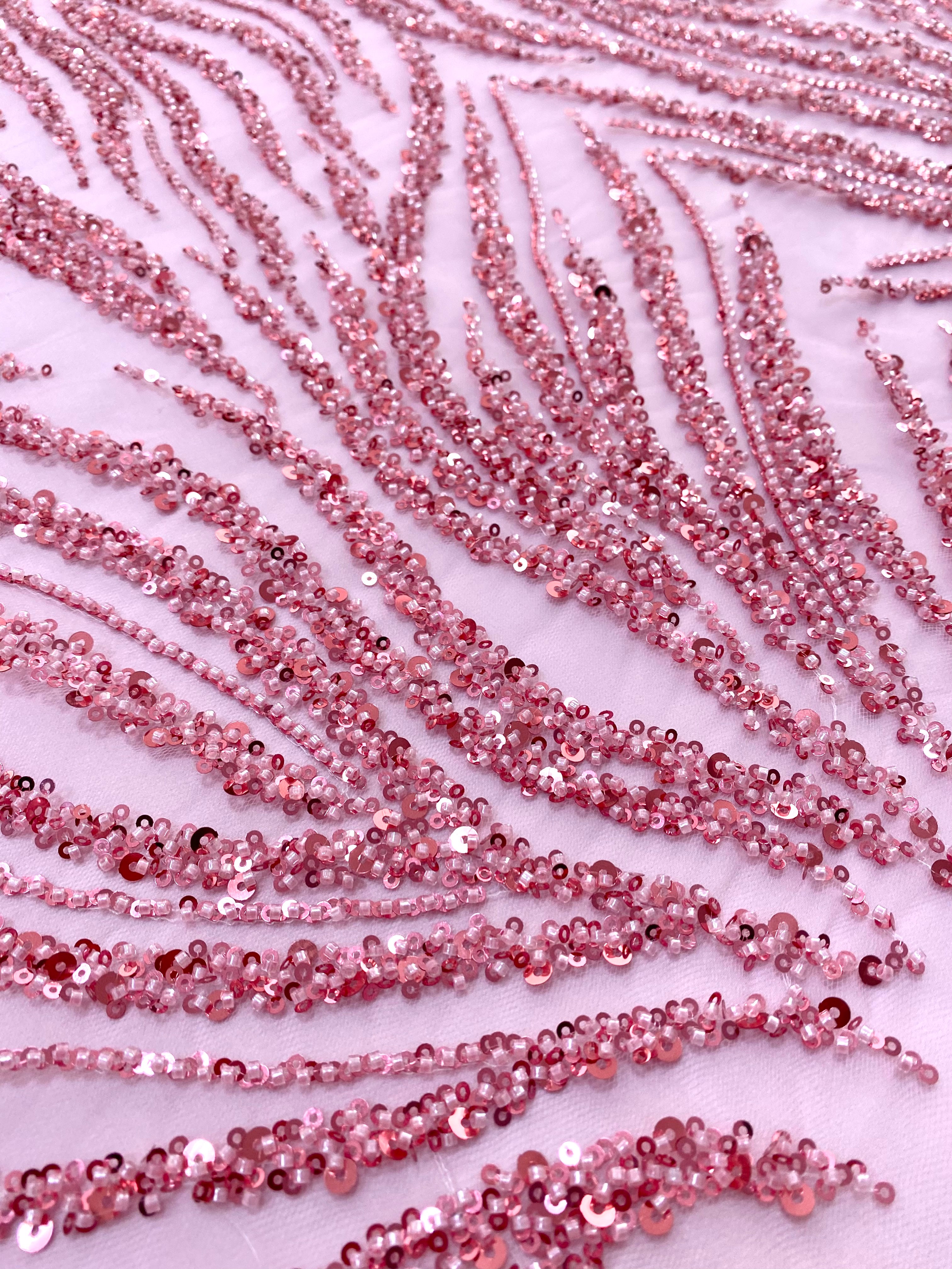 Pink Couture Lace with Strings, Beads and Sequins