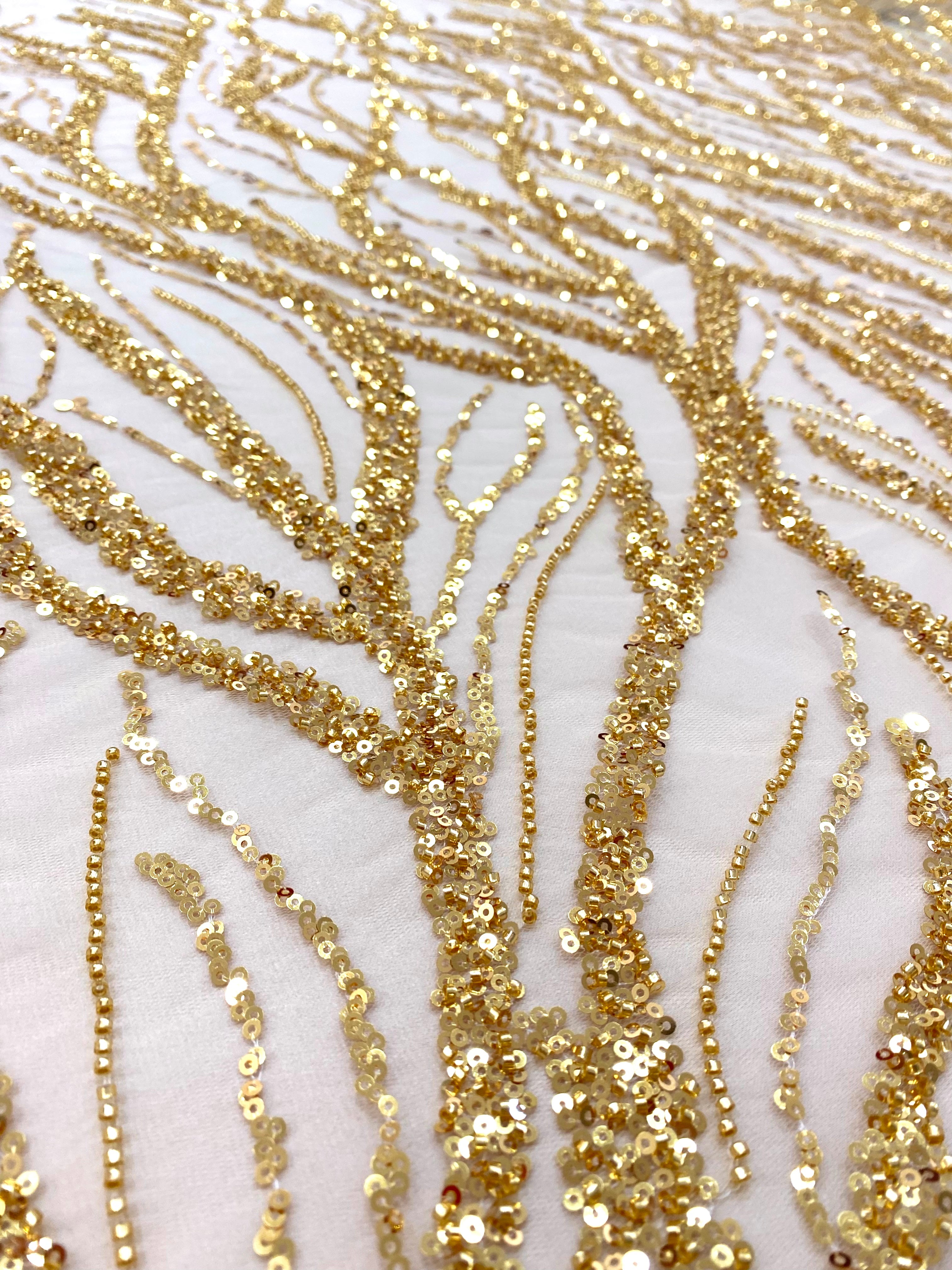 Golden Couture Lace with Strings, Beads and Sequins