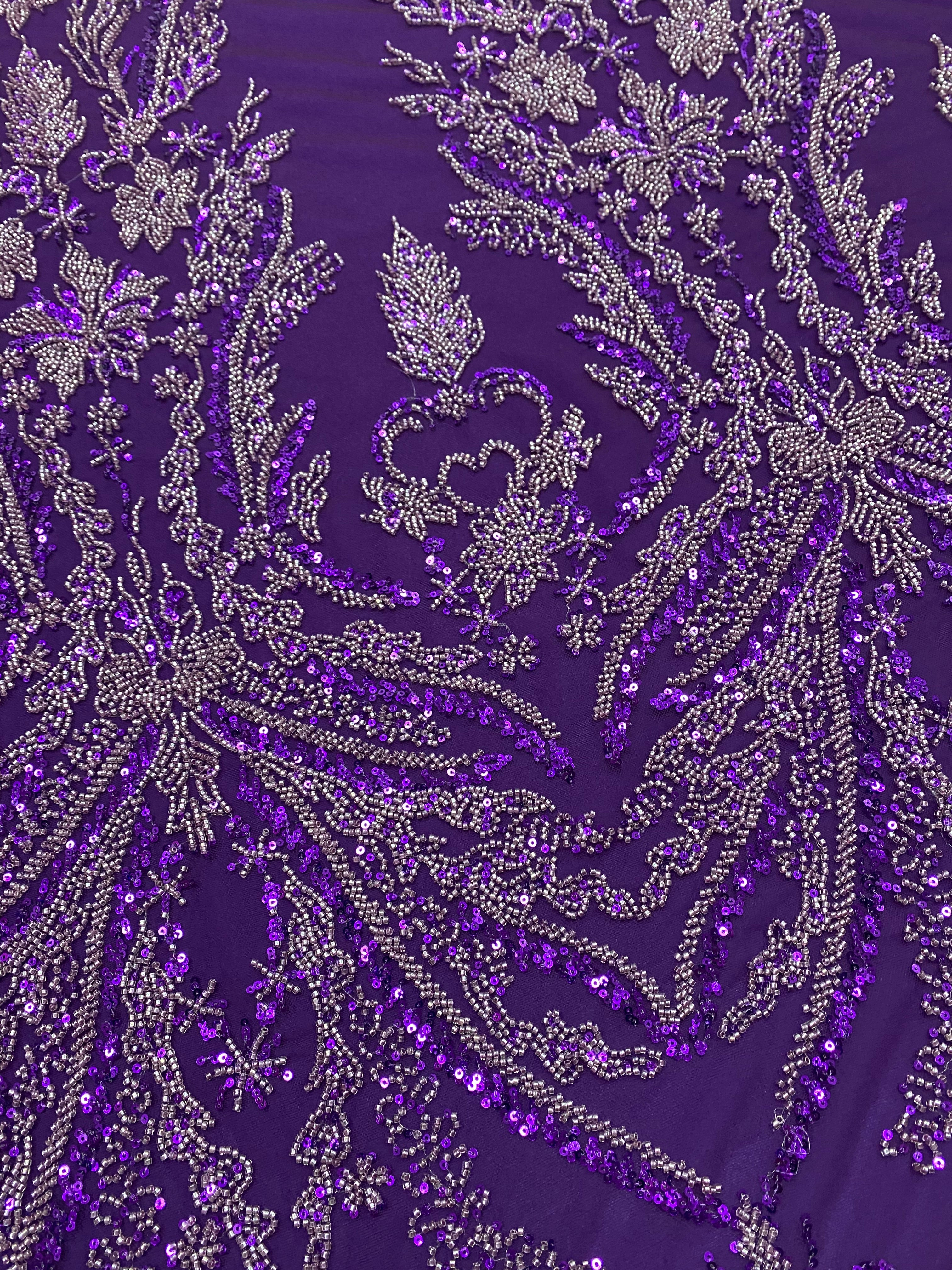 Silver Lace with Linear Pattern, with Pearls and Sequins