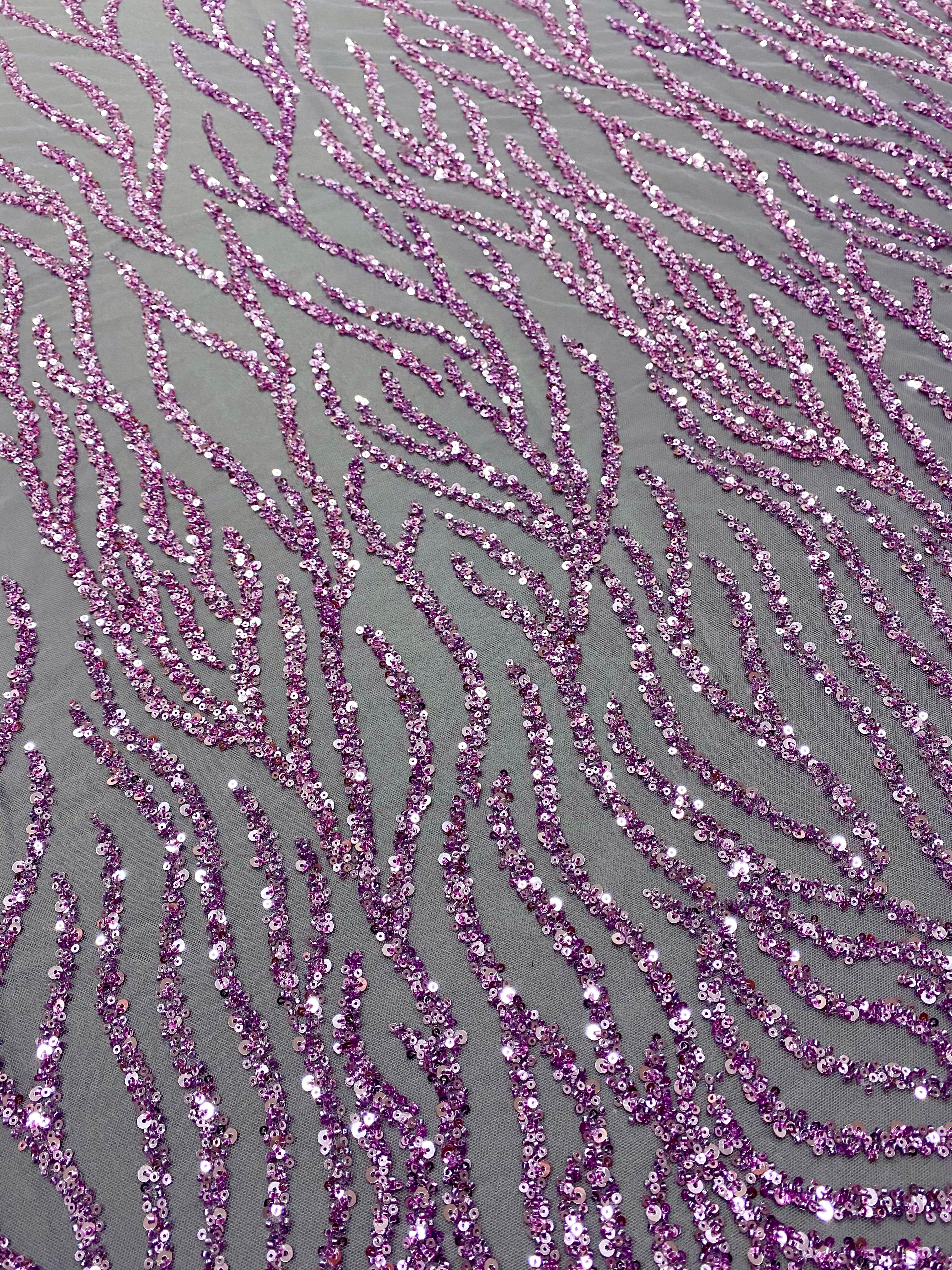 Dantela Couture Lavanda Pudrata cu Siraguri, cu Margele si Paiete