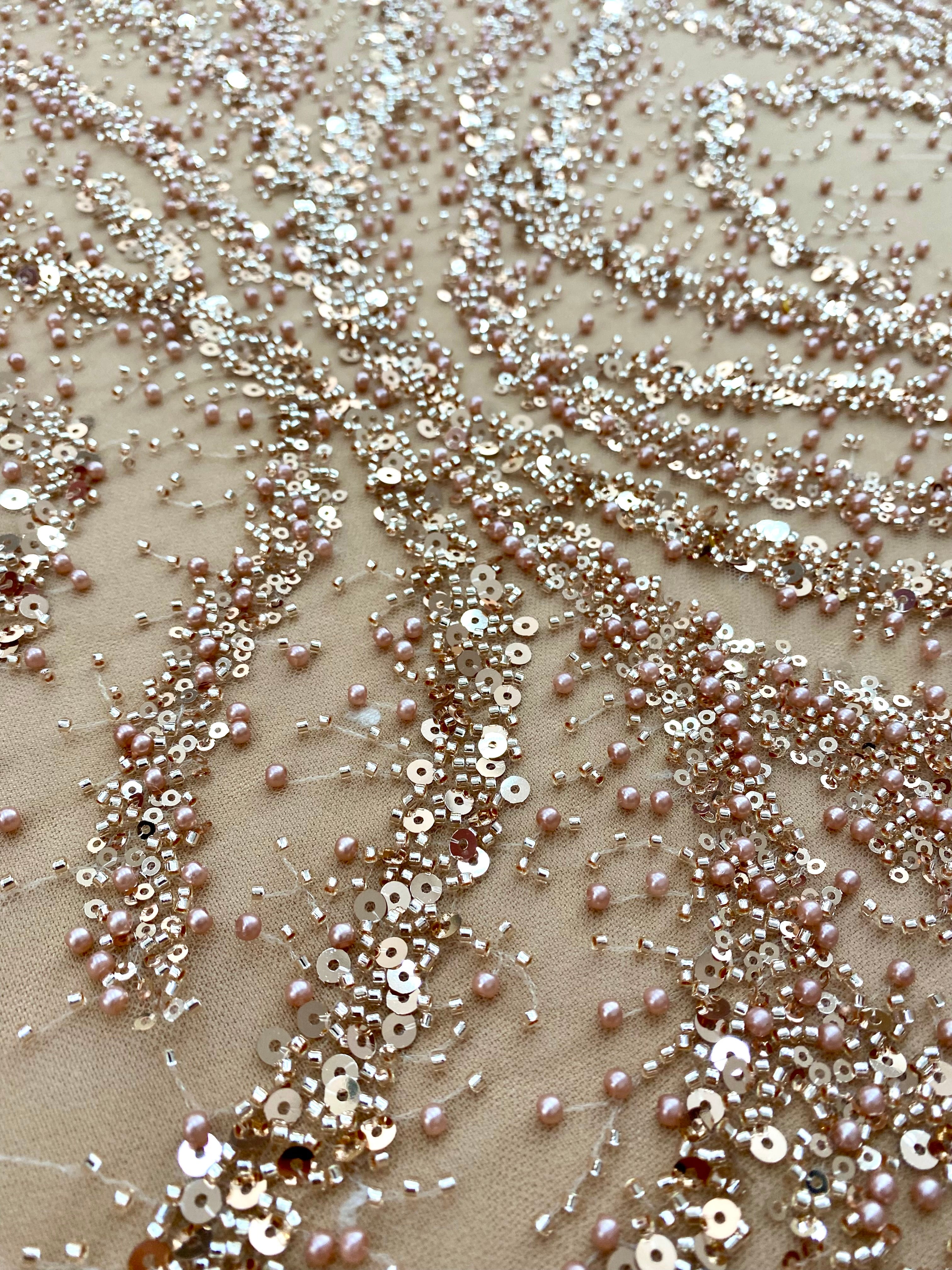 Rose Gold Couture Lace with Pearls, Beads and Sequins 
