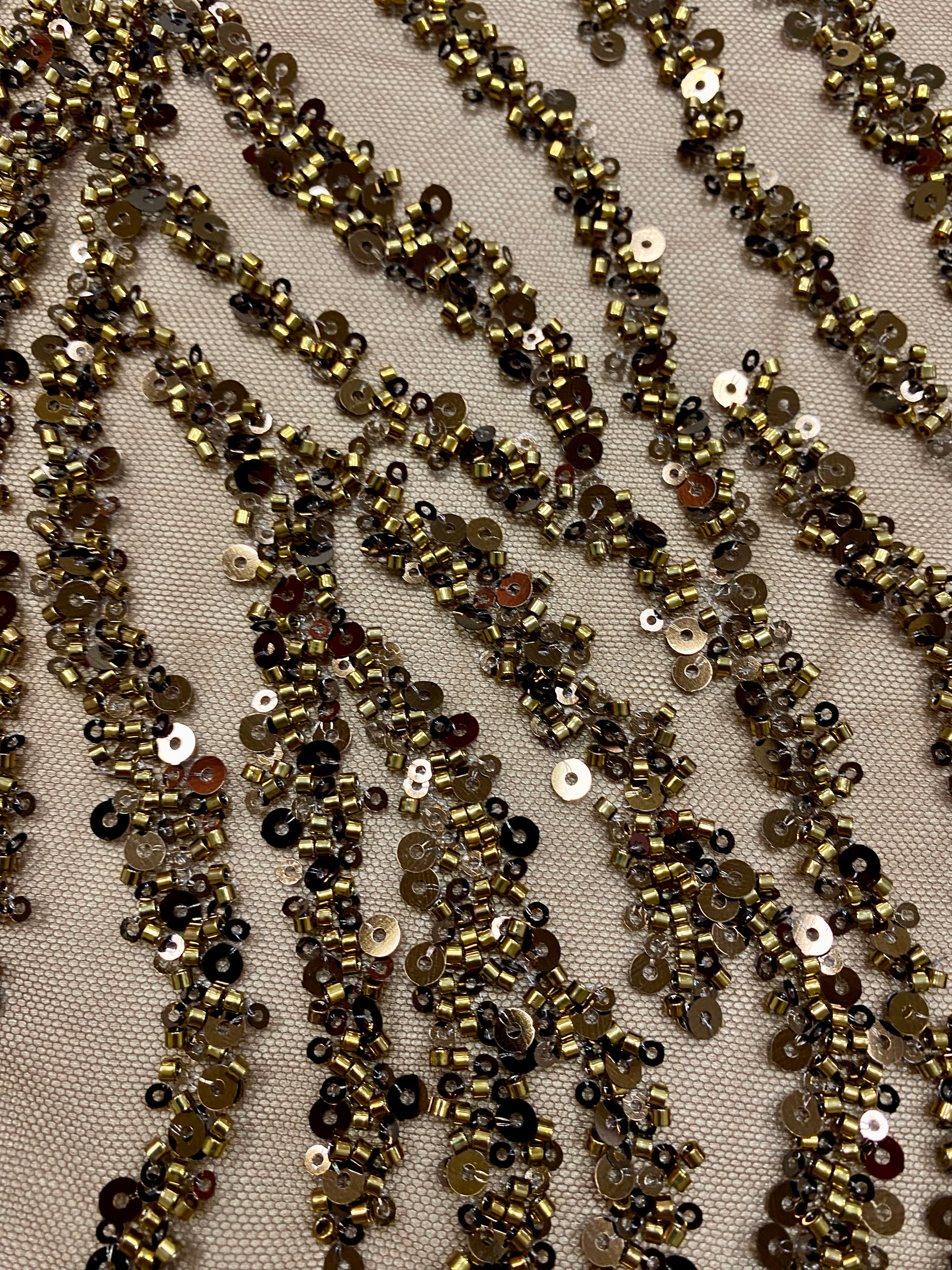 Silver Lace with Linear Pattern, with Pearls and Sequins