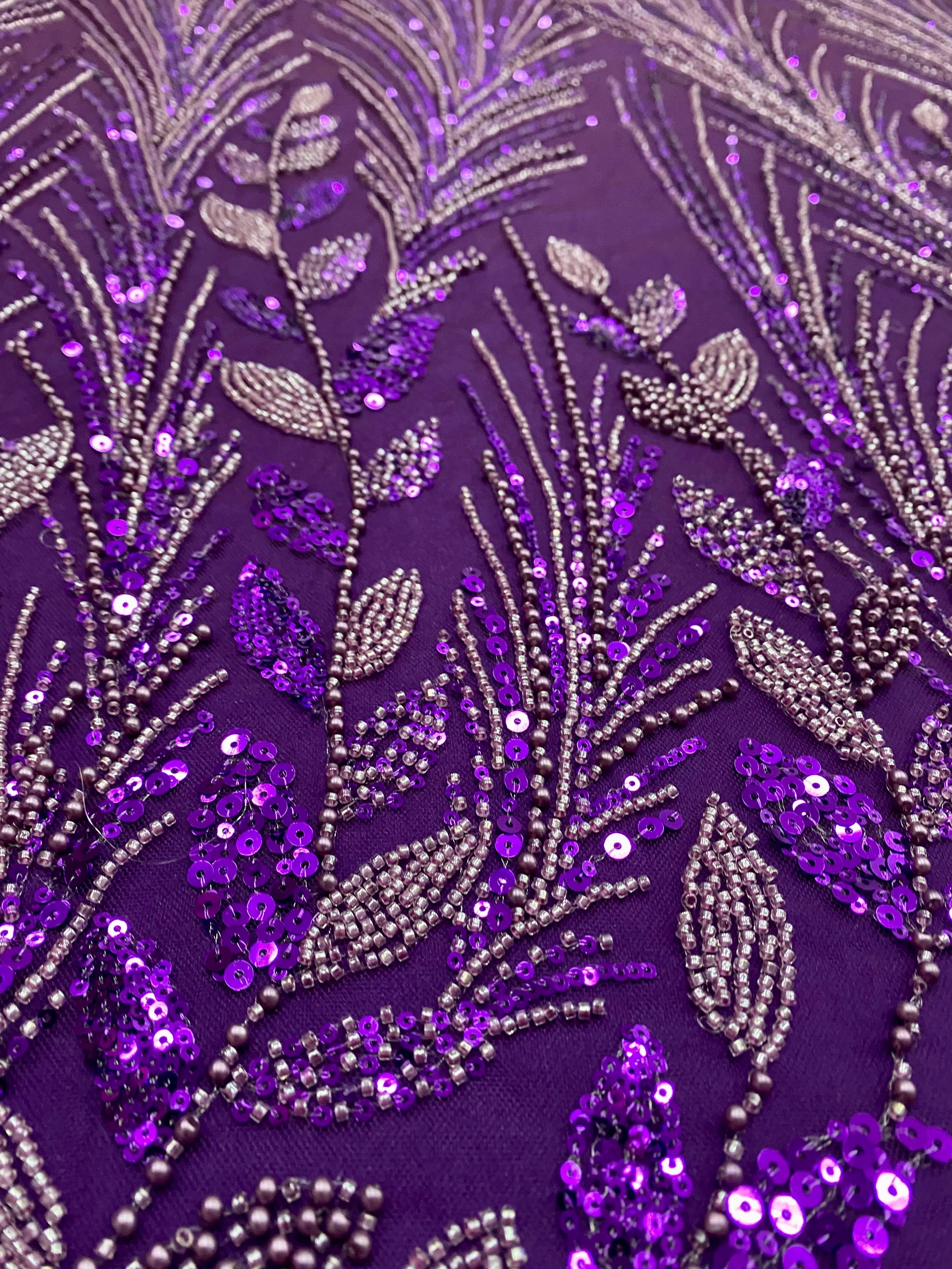 Silver Lace with Linear Pattern, with Pearls and Sequins