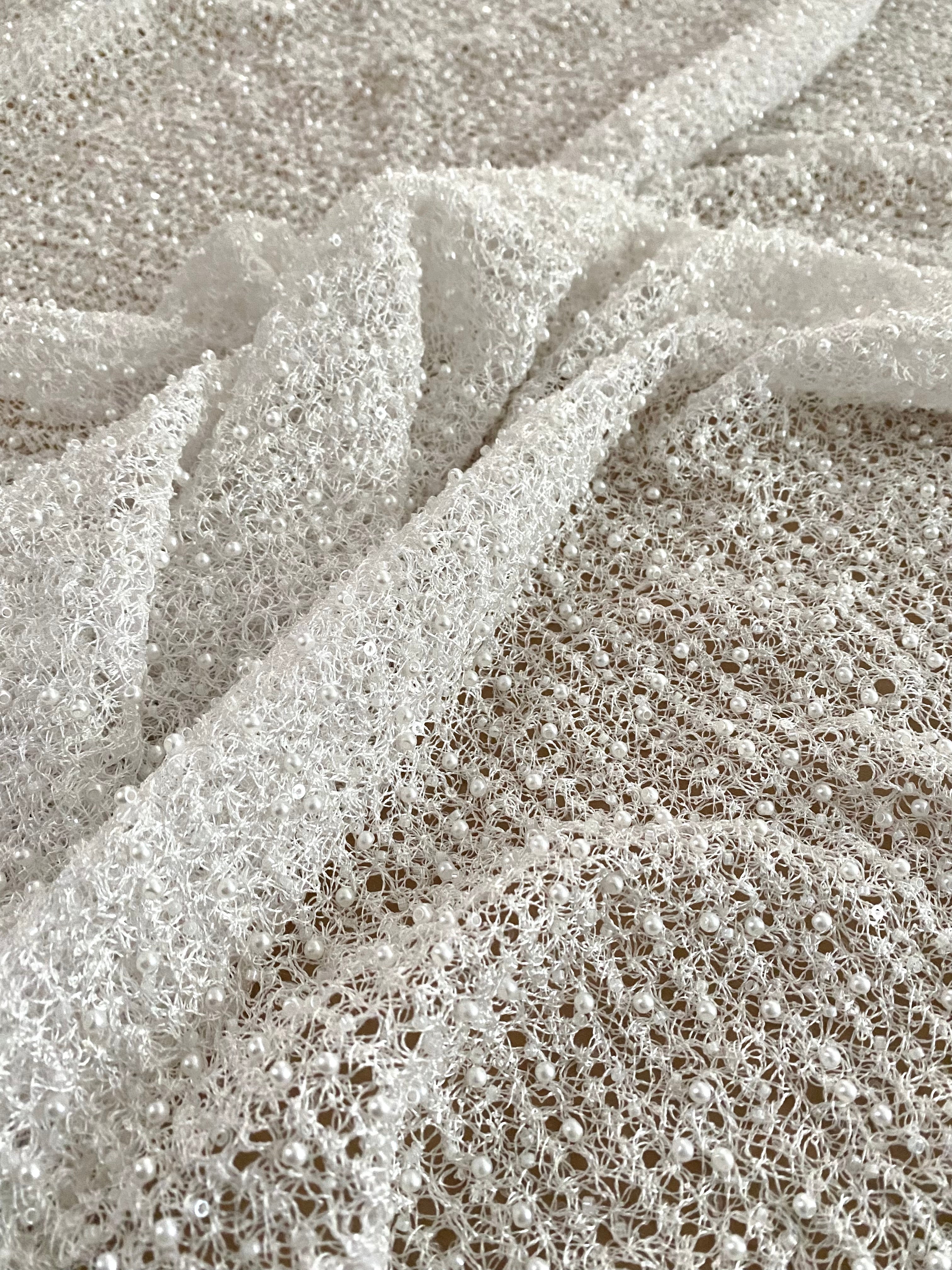 Silver Lace with Linear Pattern, with Pearls and Sequins