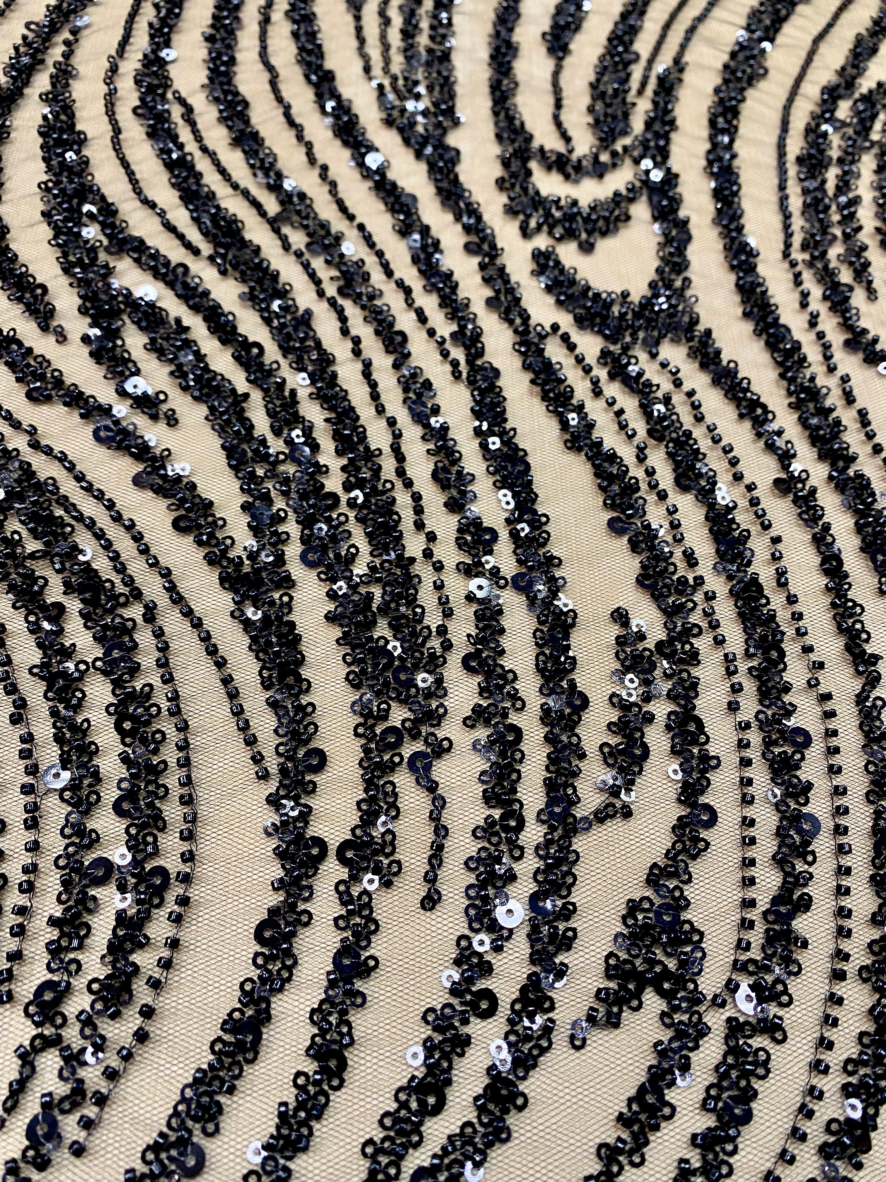 Silver Lace with Linear Pattern, with Pearls and Sequins