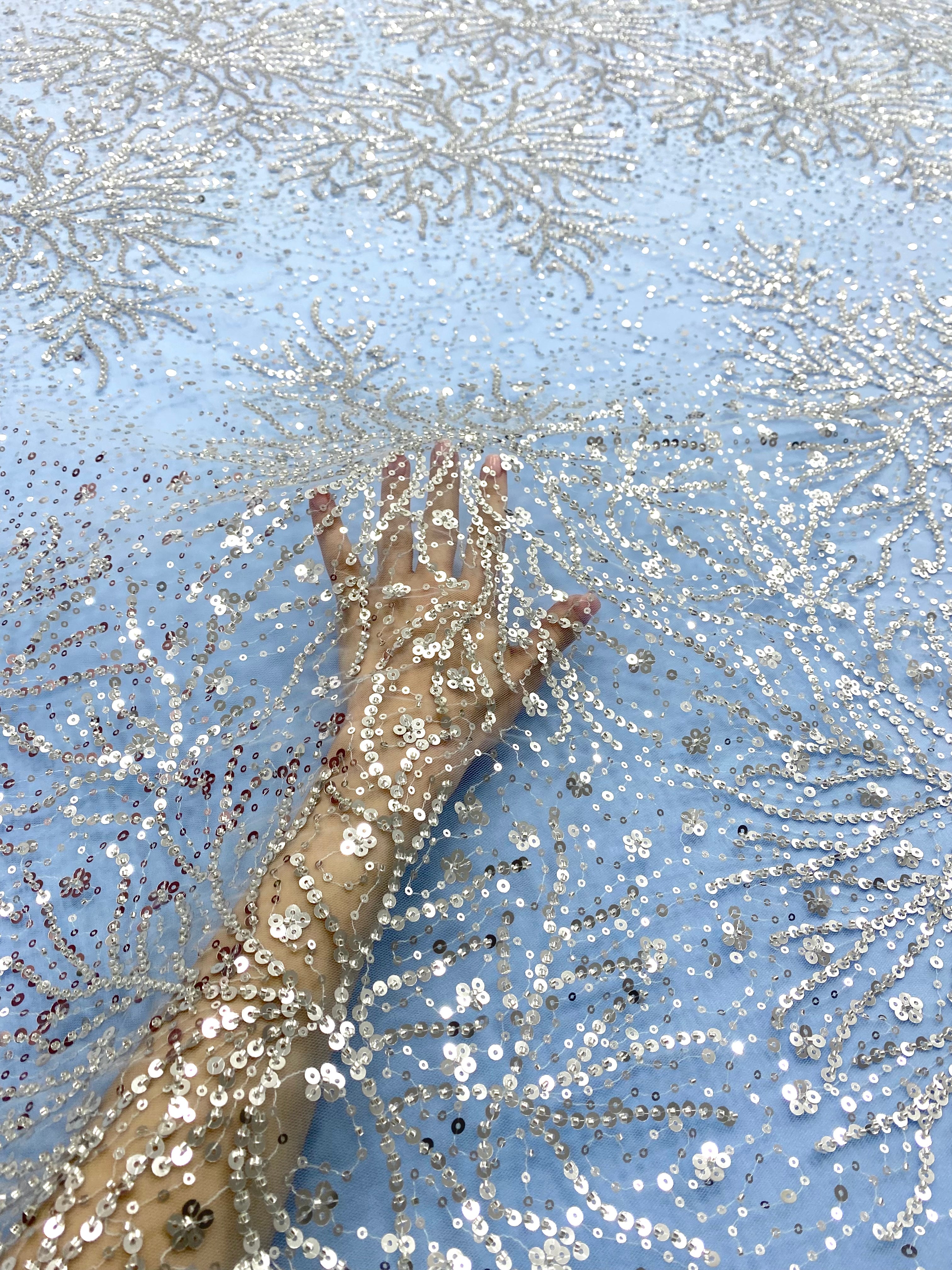 Silver Lace with Strings, Beads and Sequins