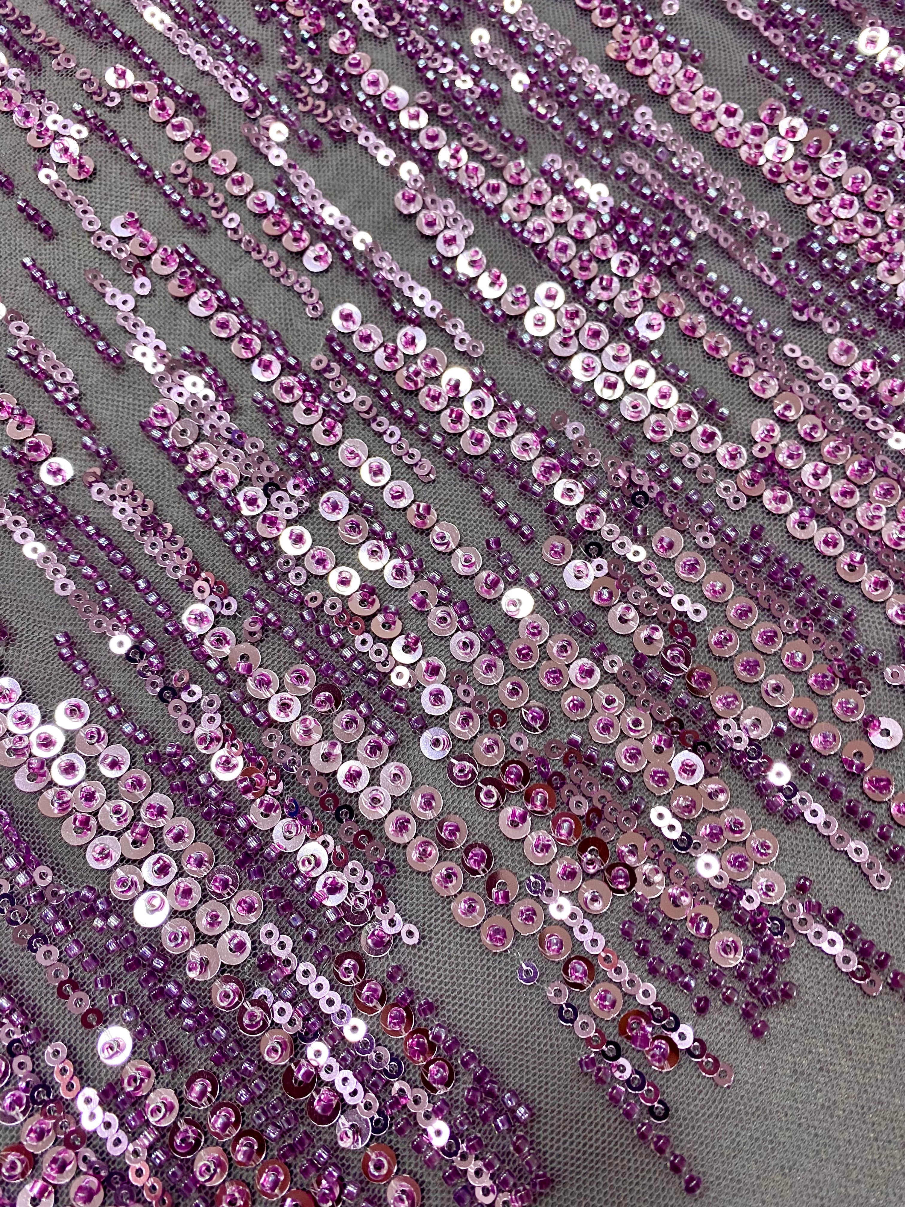 Powder Couture Lace with Linear Pattern, with Beads and Sequins