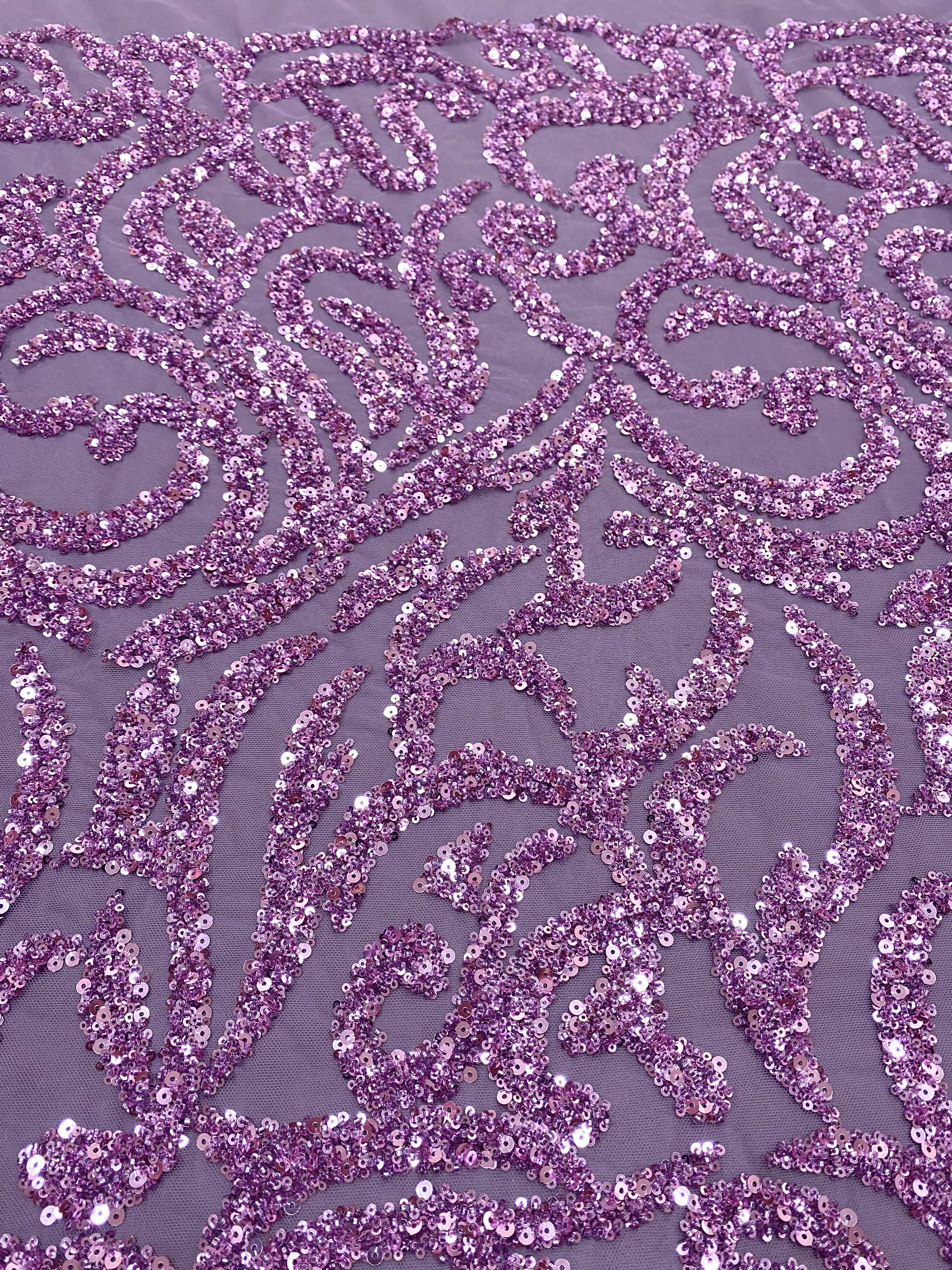 Dantela Couture Lavanda Pudrata cu Model Geometric, cu Margele si Paiete