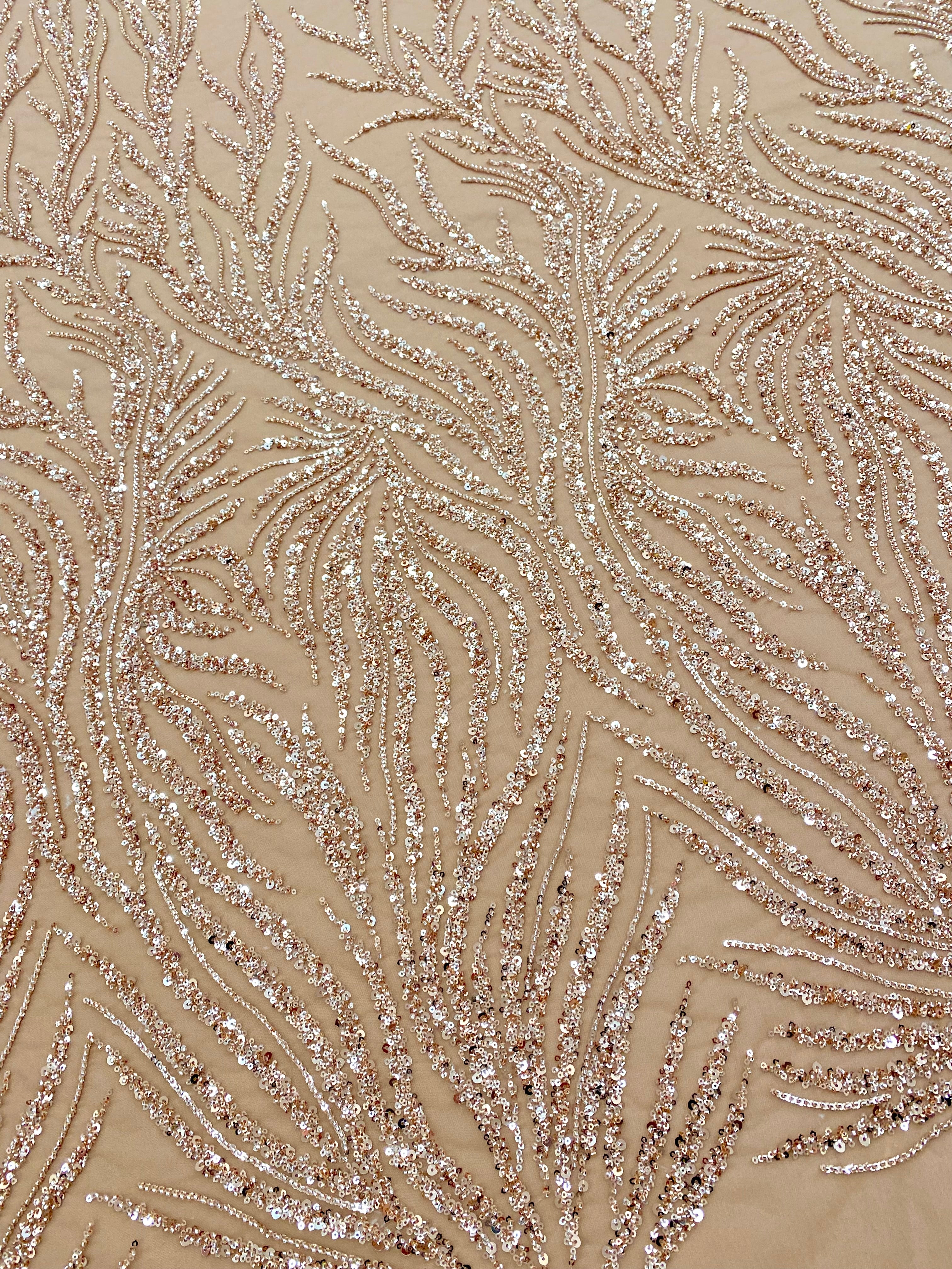 Rose Gold Couture Lace with Strings, Beads and Sequins