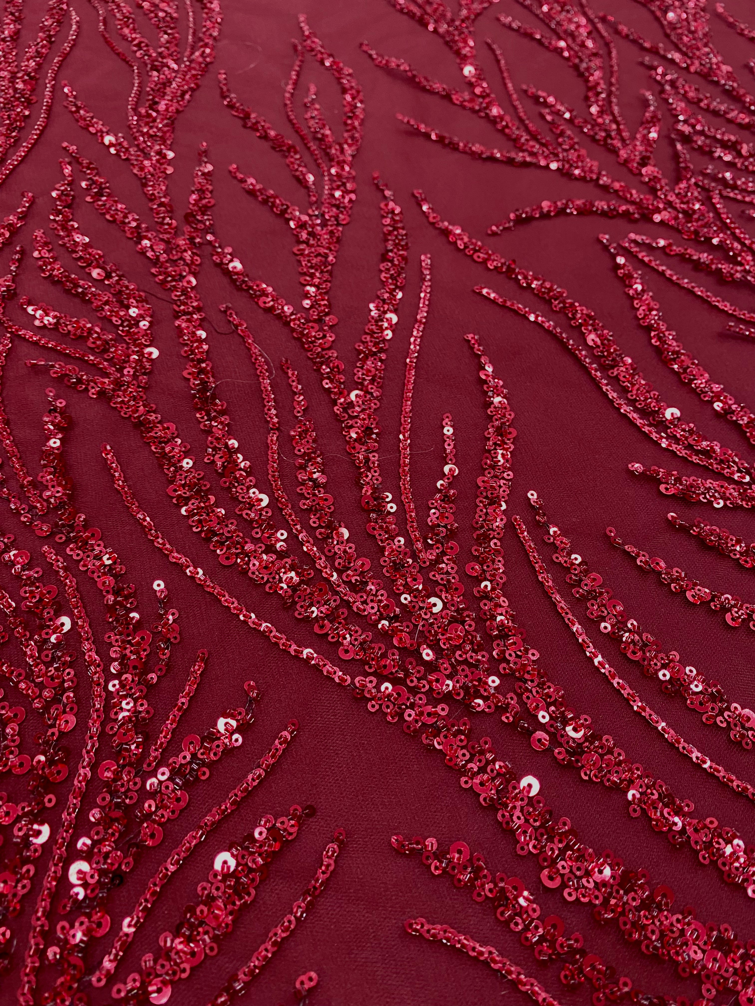 Bordeaux Couture Lace with Strings, Beads and Sequins