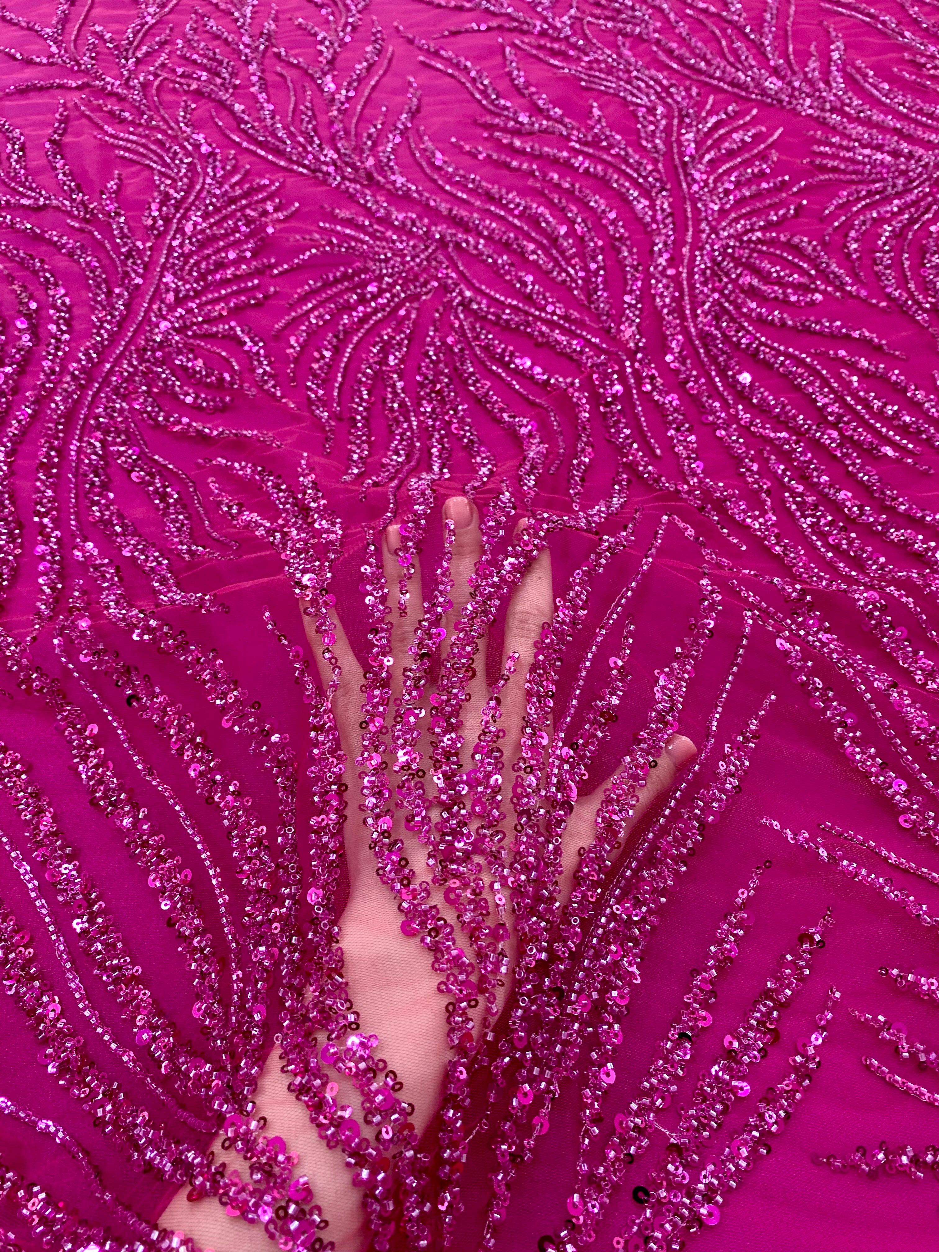 Couture Fuchsia Lace with Strings, Beads and Sequins
