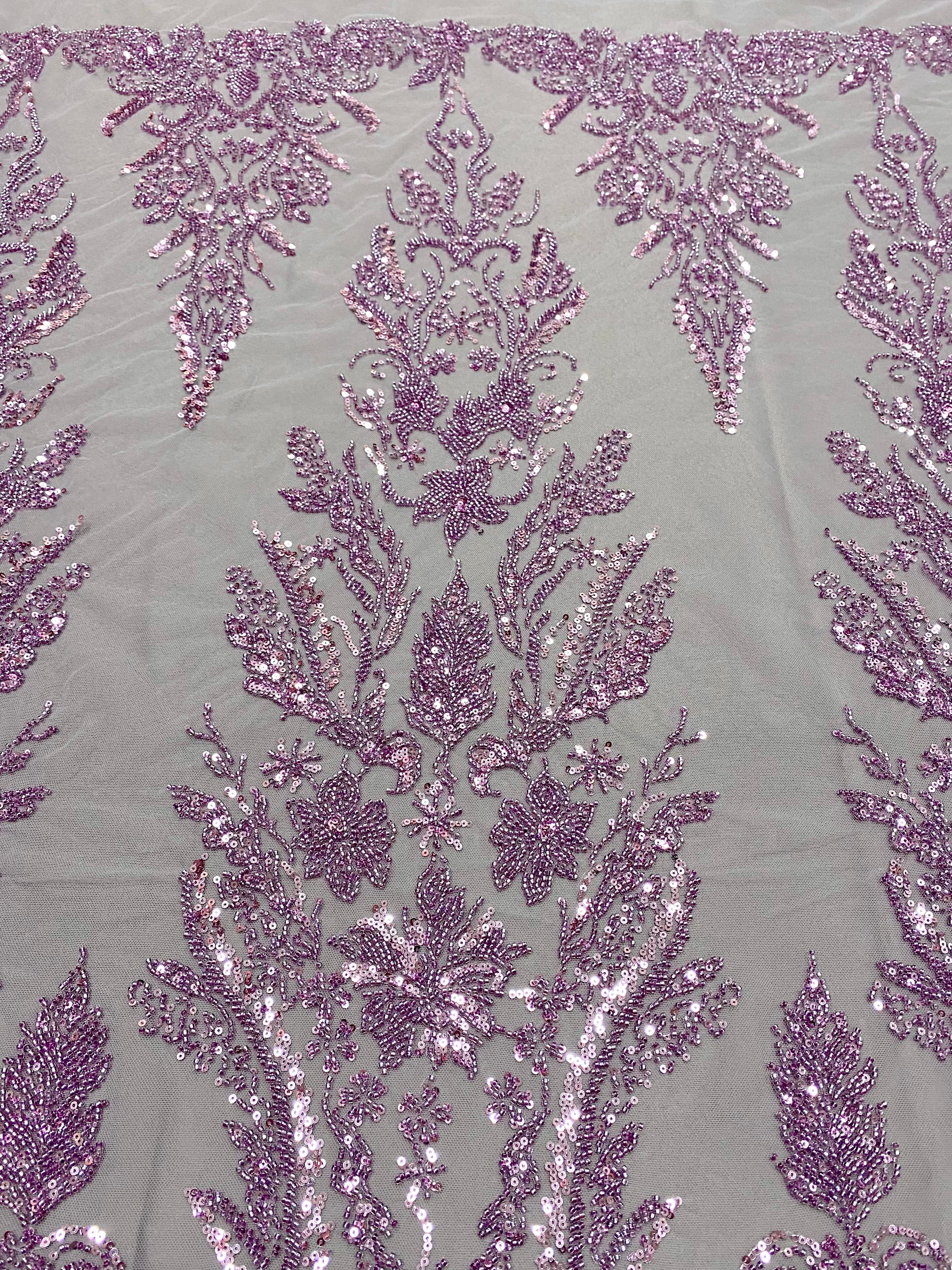 Couture Powder Lace with Floral Pattern, Beads and Sequins