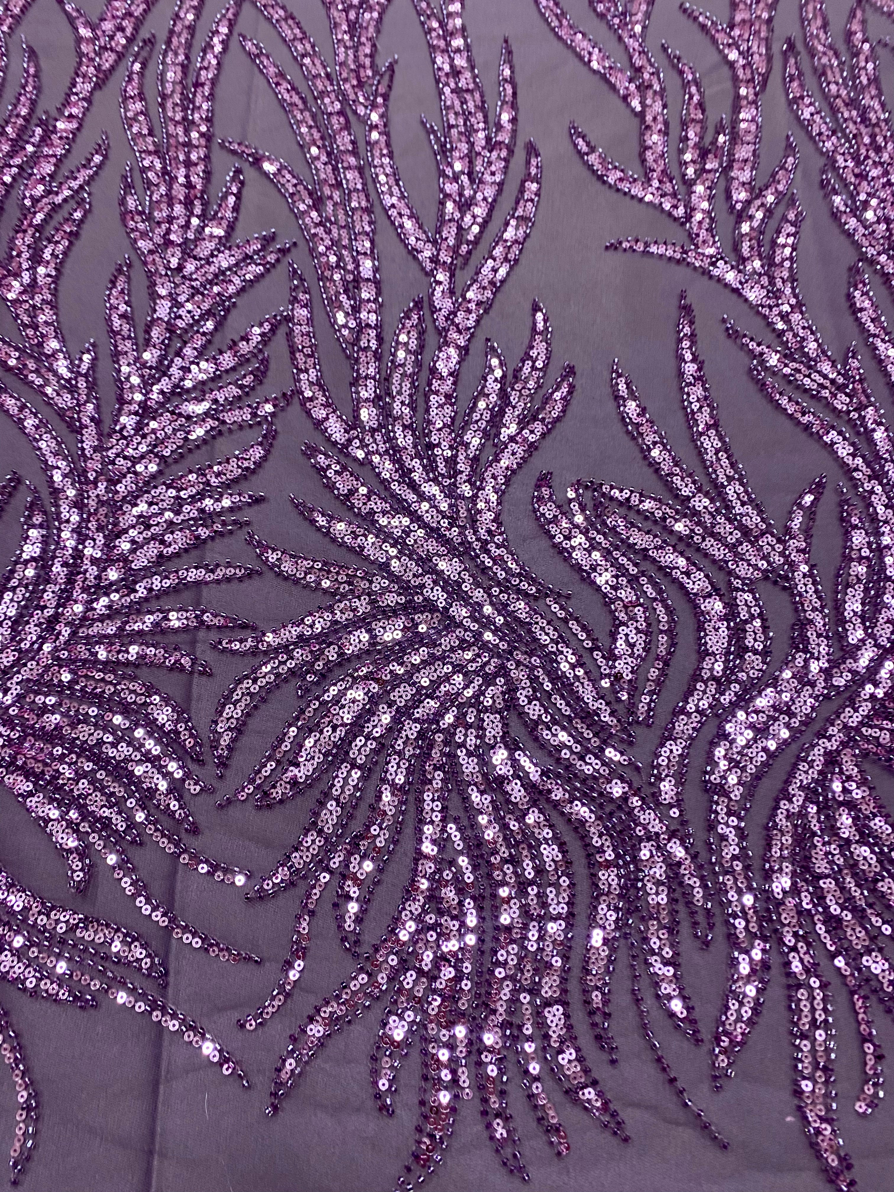 Dantela Couture Lavanda Pudrata cu Siraguri, cu Margele si Paiete