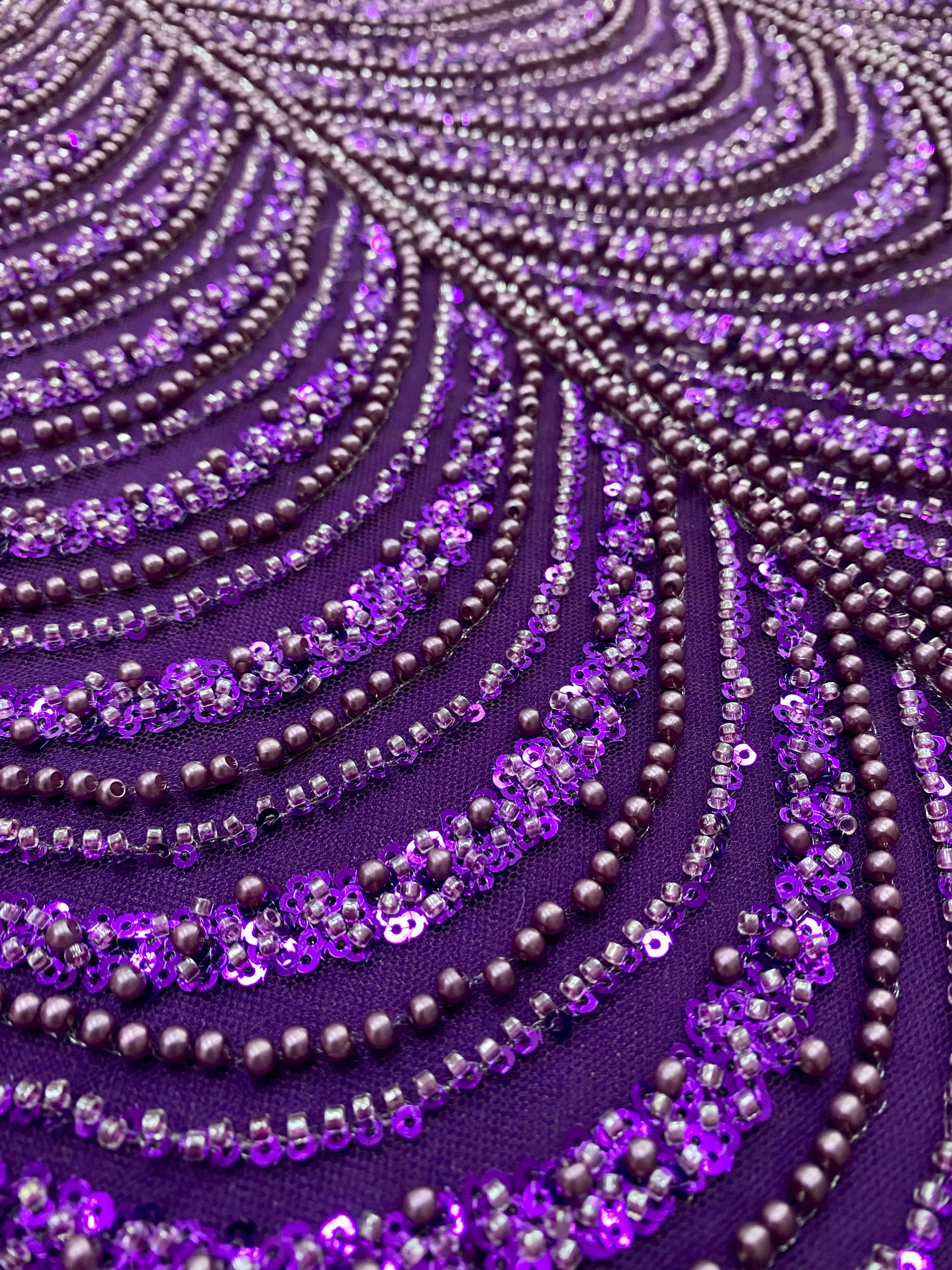 Silver Lace with Linear Pattern, with Pearls and Sequins