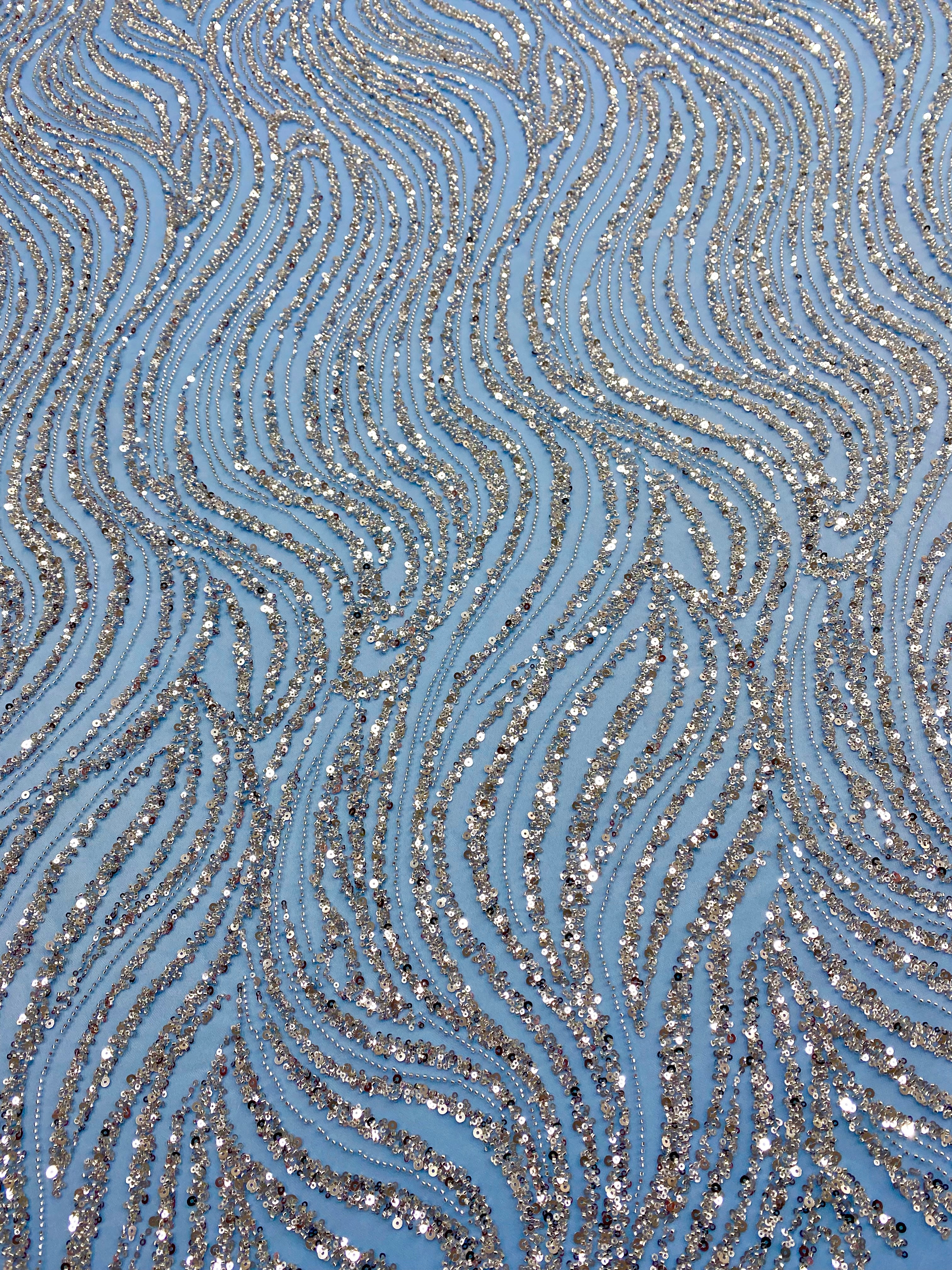 Silver Lace with Linear Pattern, with Pearls and Sequins