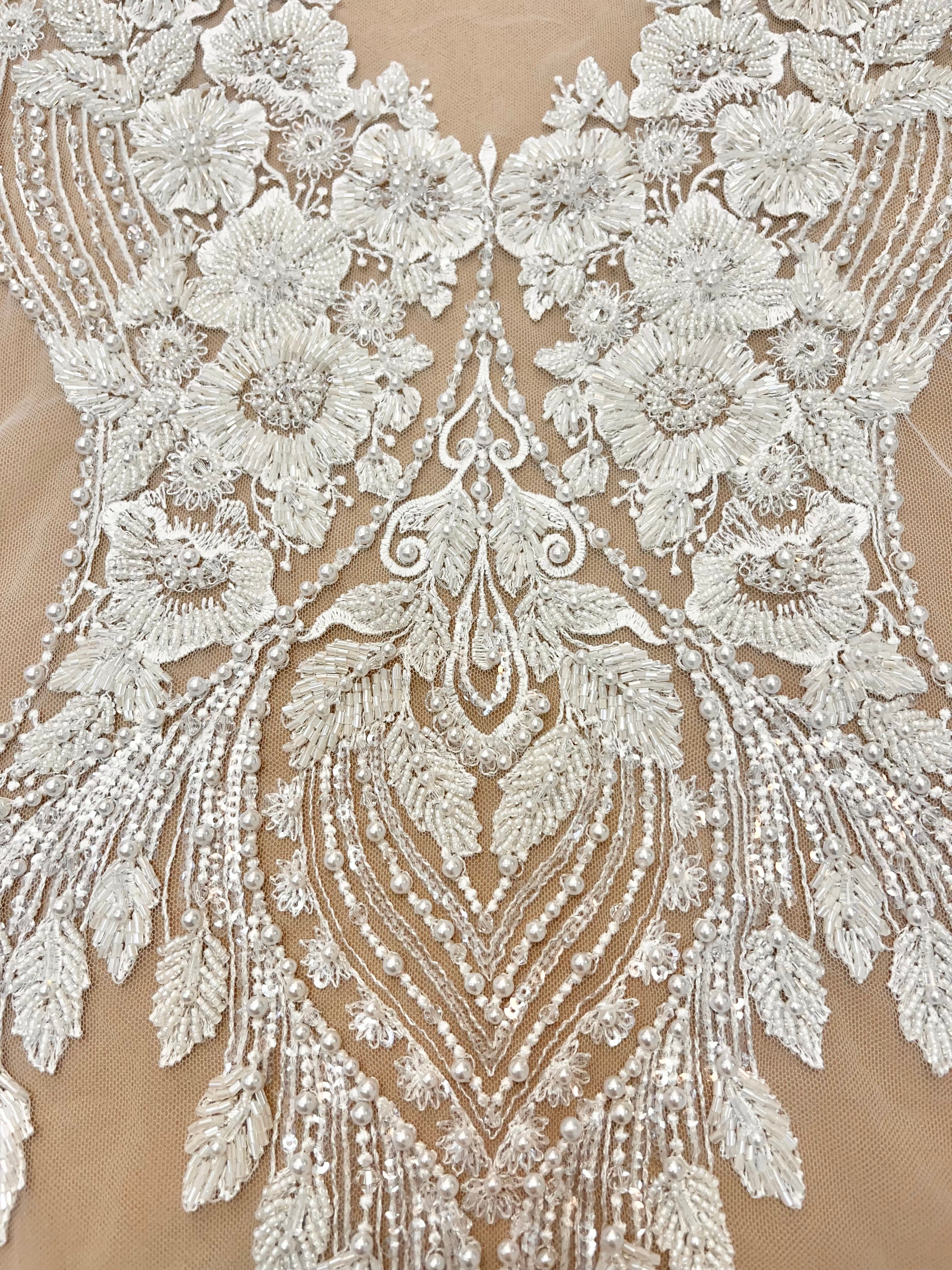 Set of Bust Panels with Floral Pattern, with Crystals, Pearls and Sequins