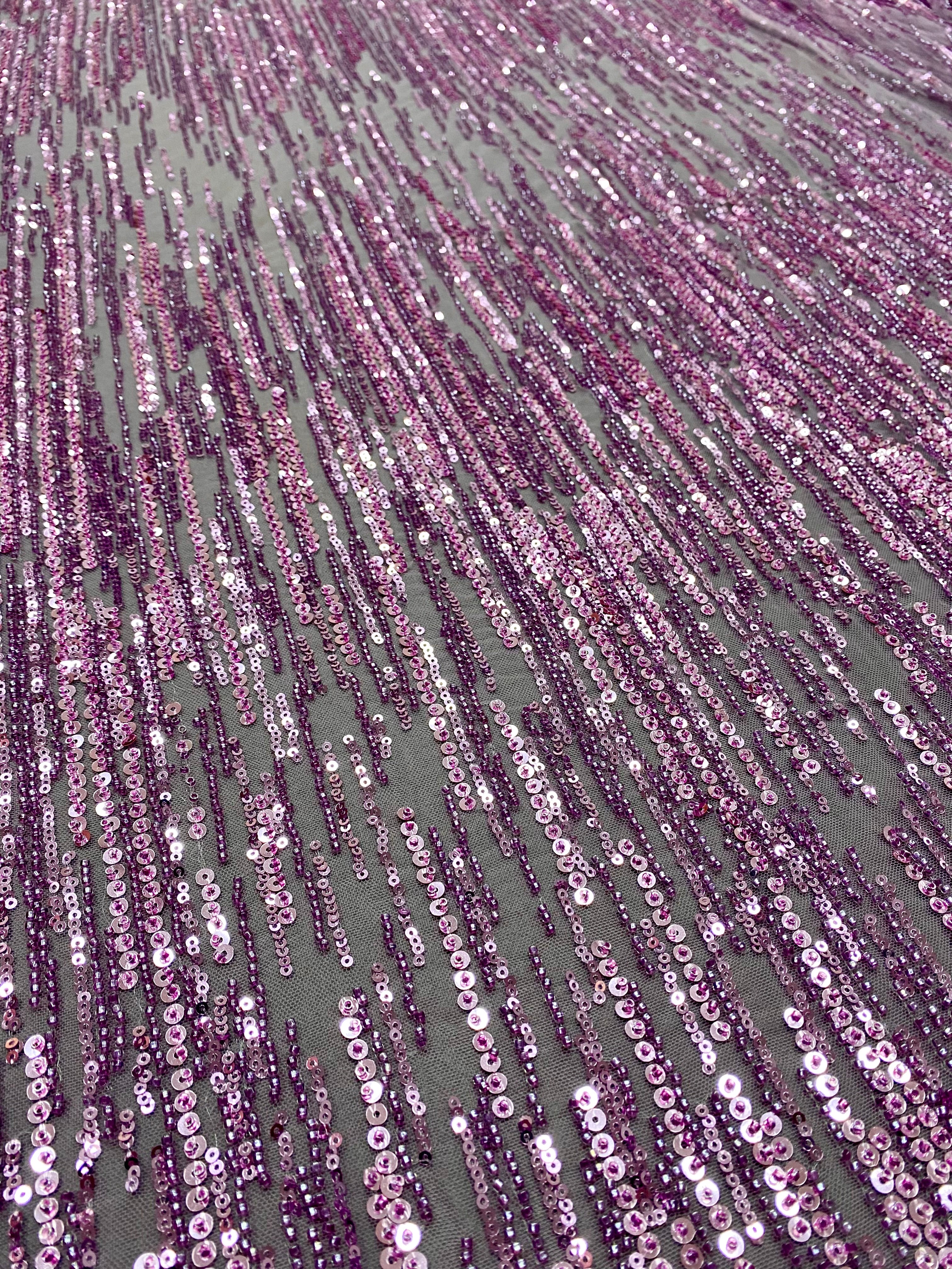 Powder Couture Lace with Linear Pattern, with Beads and Sequins
