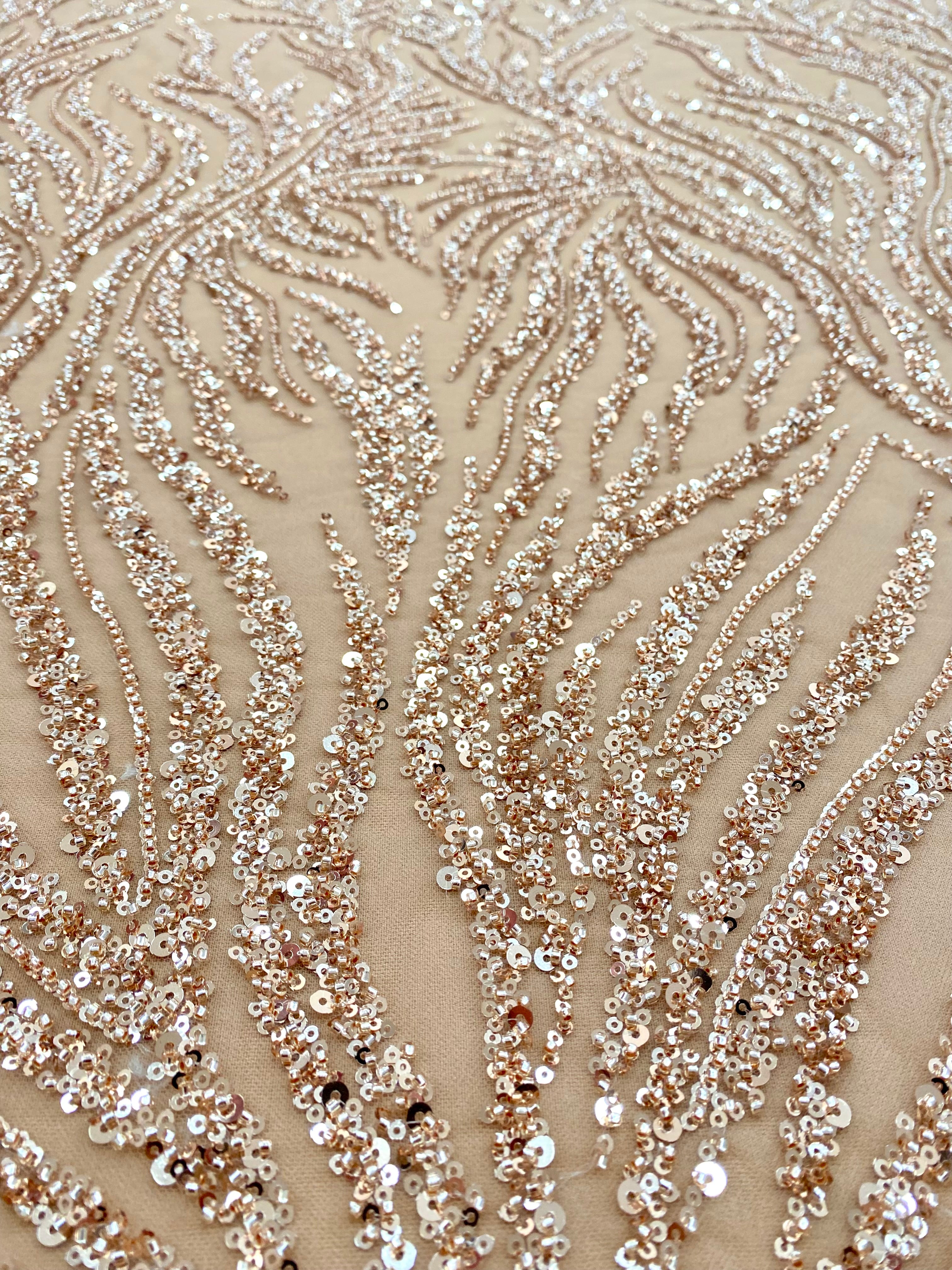 Rose Gold Couture Lace with Strings, Beads and Sequins
