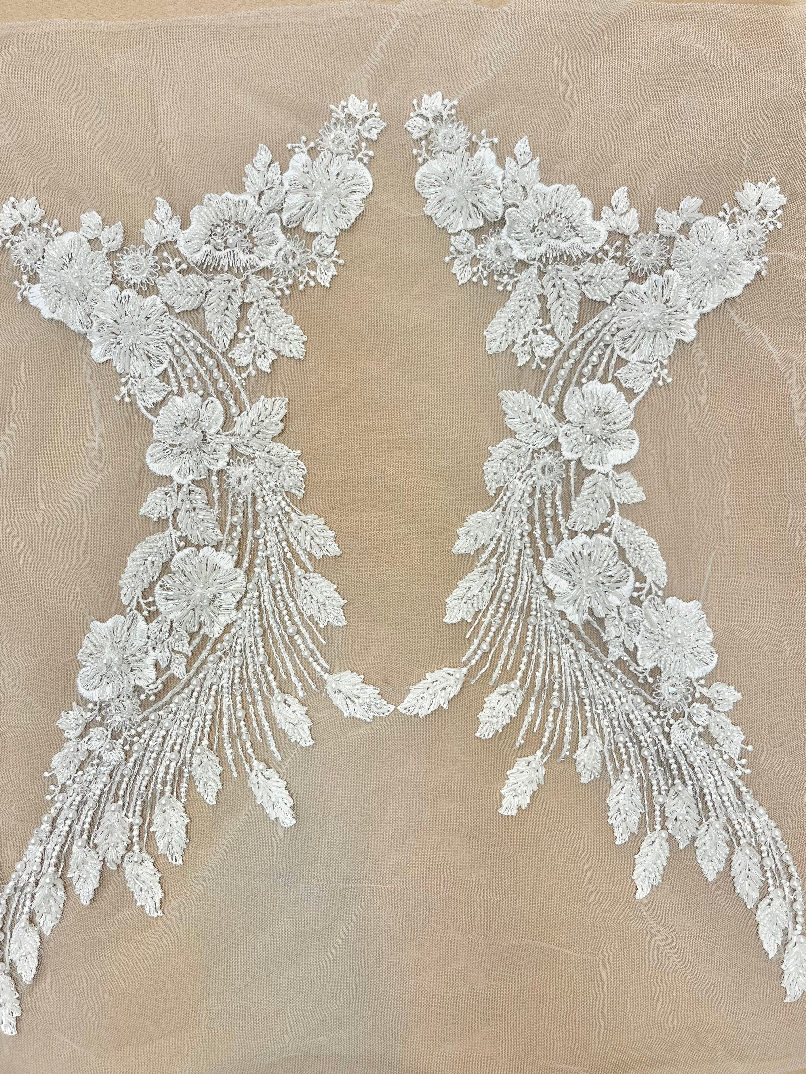 Set of Bust Panels with Floral Pattern, with Crystals, Pearls and Sequins