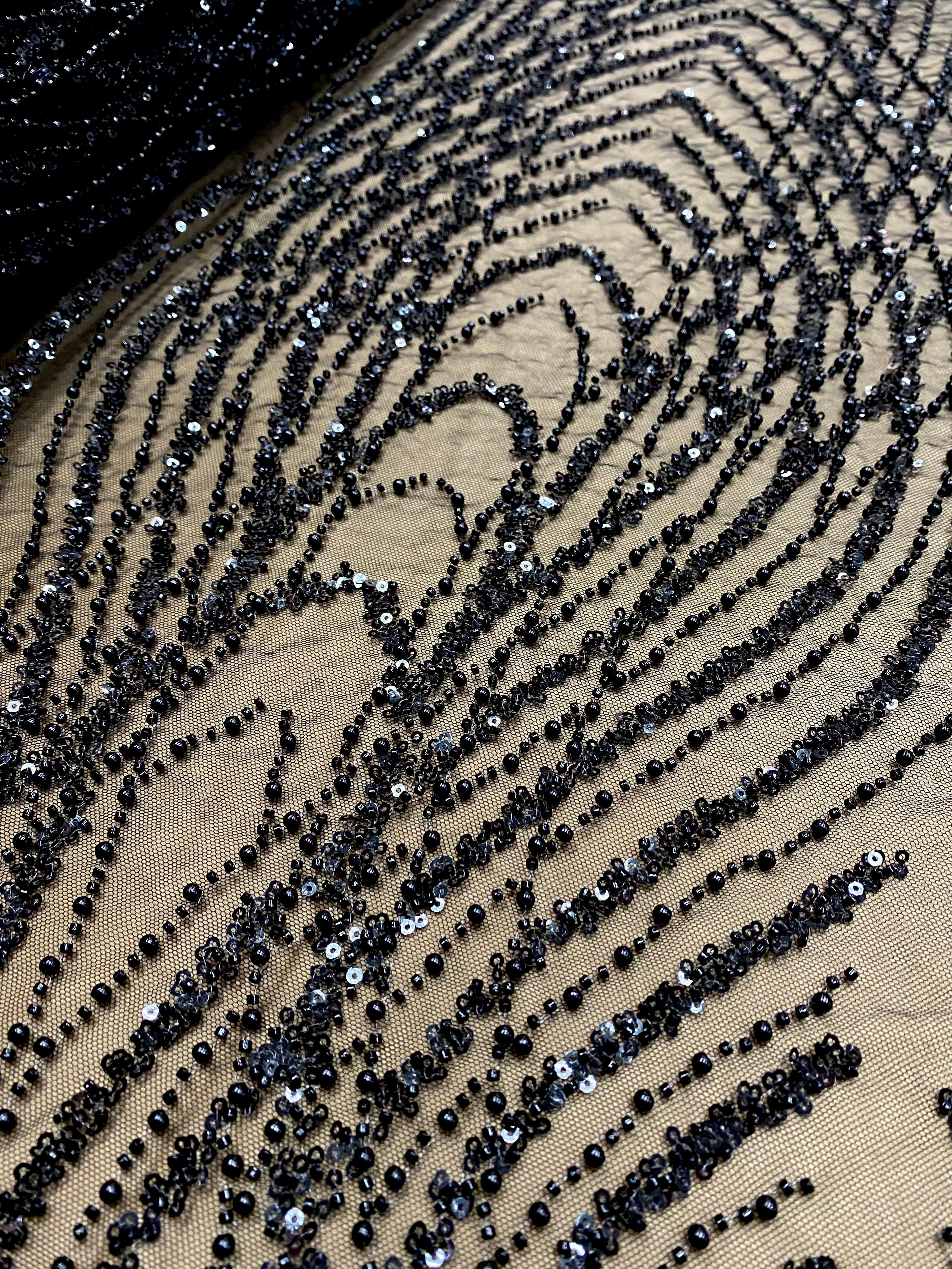 Silver Lace with Strings, Beads and Sequins