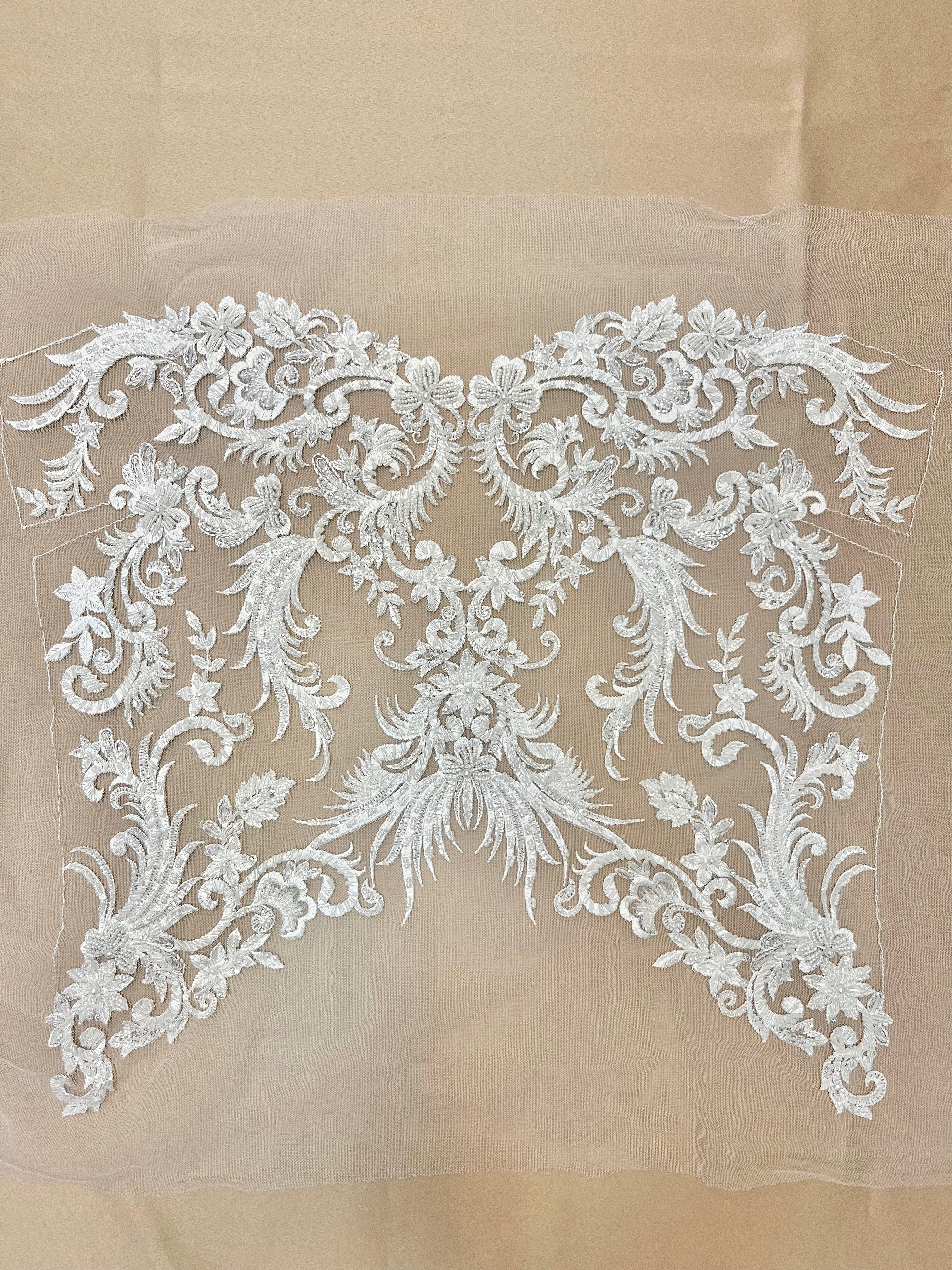 Set of Bust Panels with Geometric Pattern, with Crystals, Pearls and Sequins