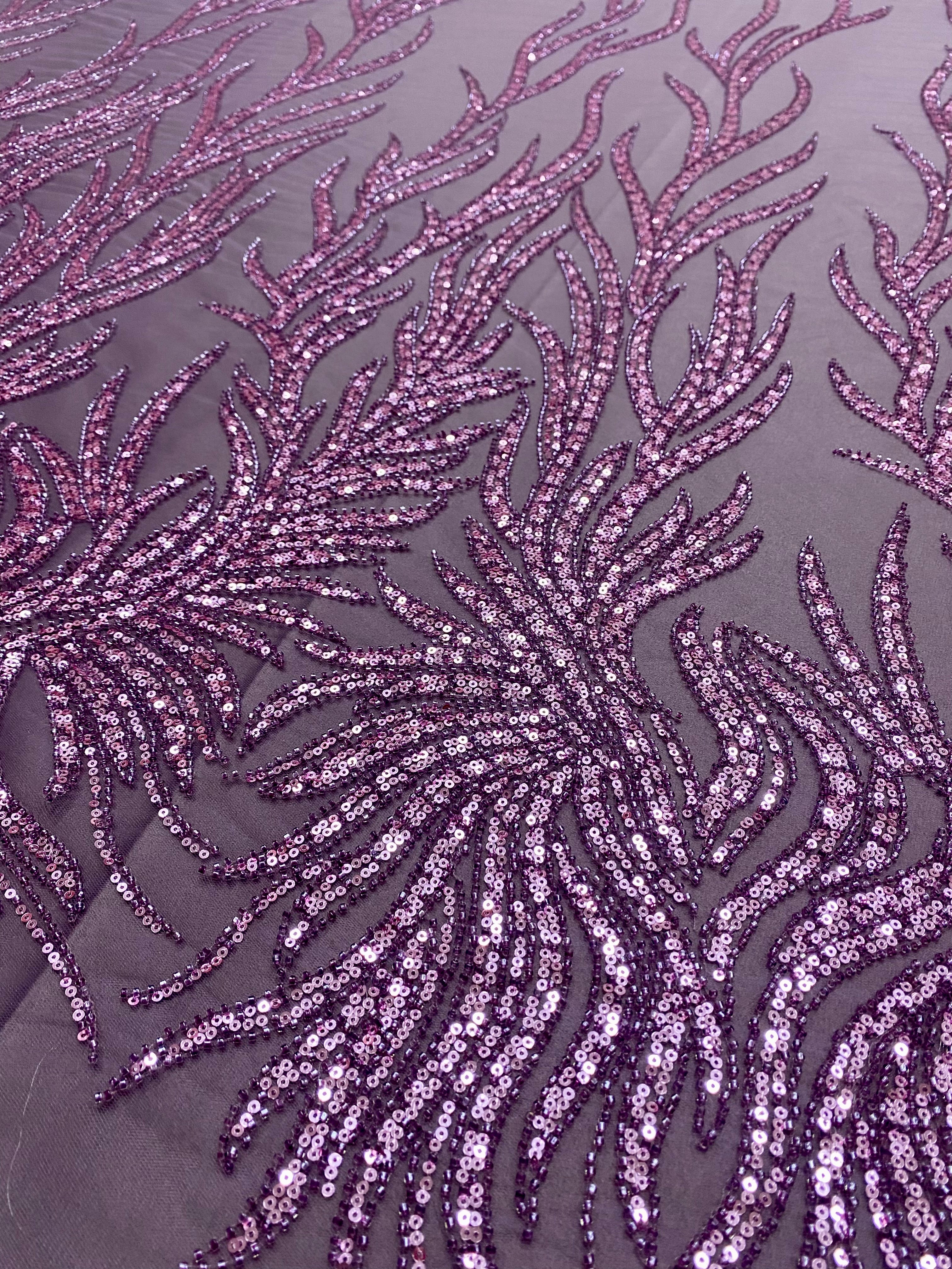 Dantela Couture Lavanda Pudrata cu Siraguri, cu Margele si Paiete