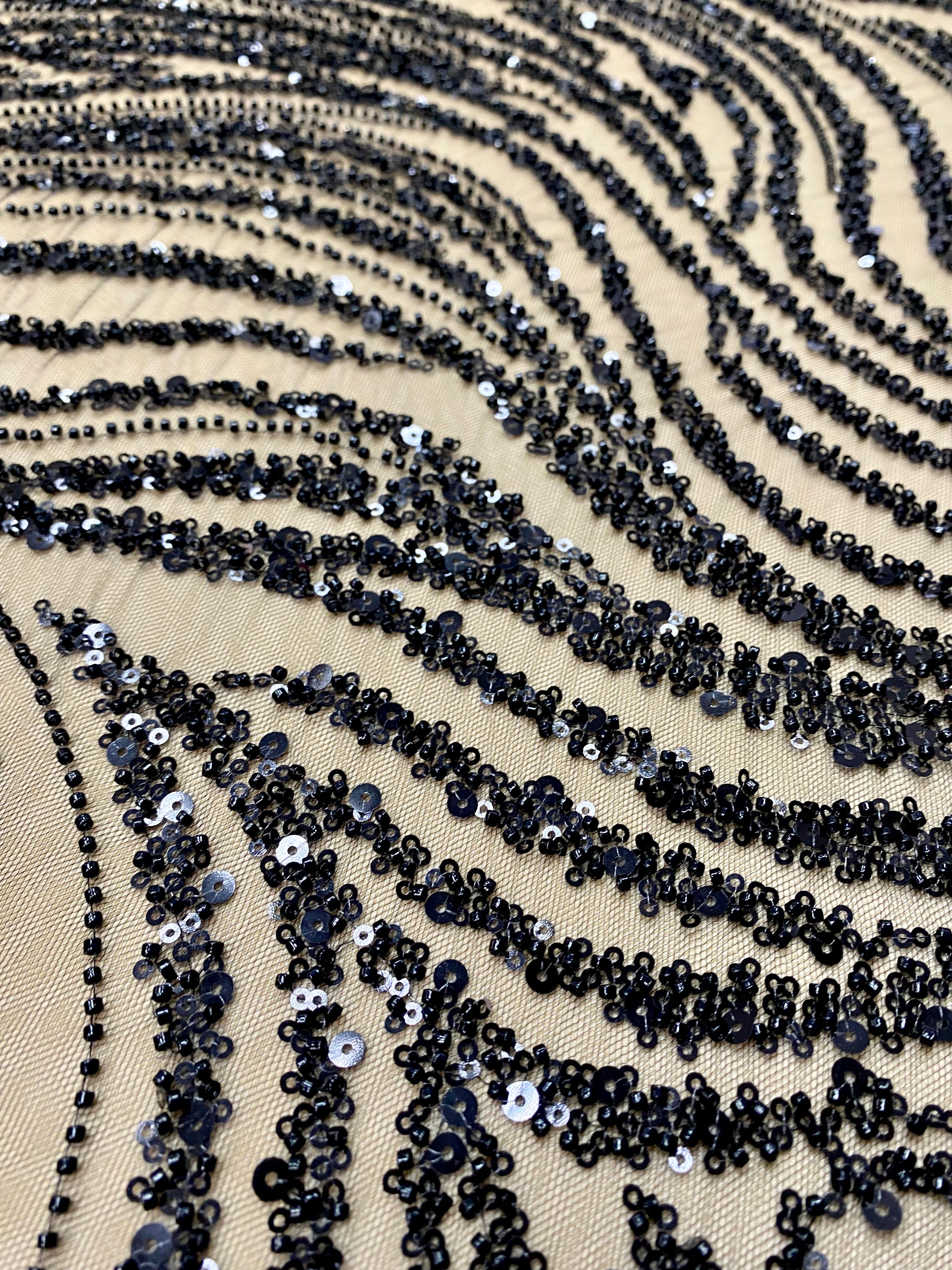 Silver Lace with Linear Pattern, with Pearls and Sequins