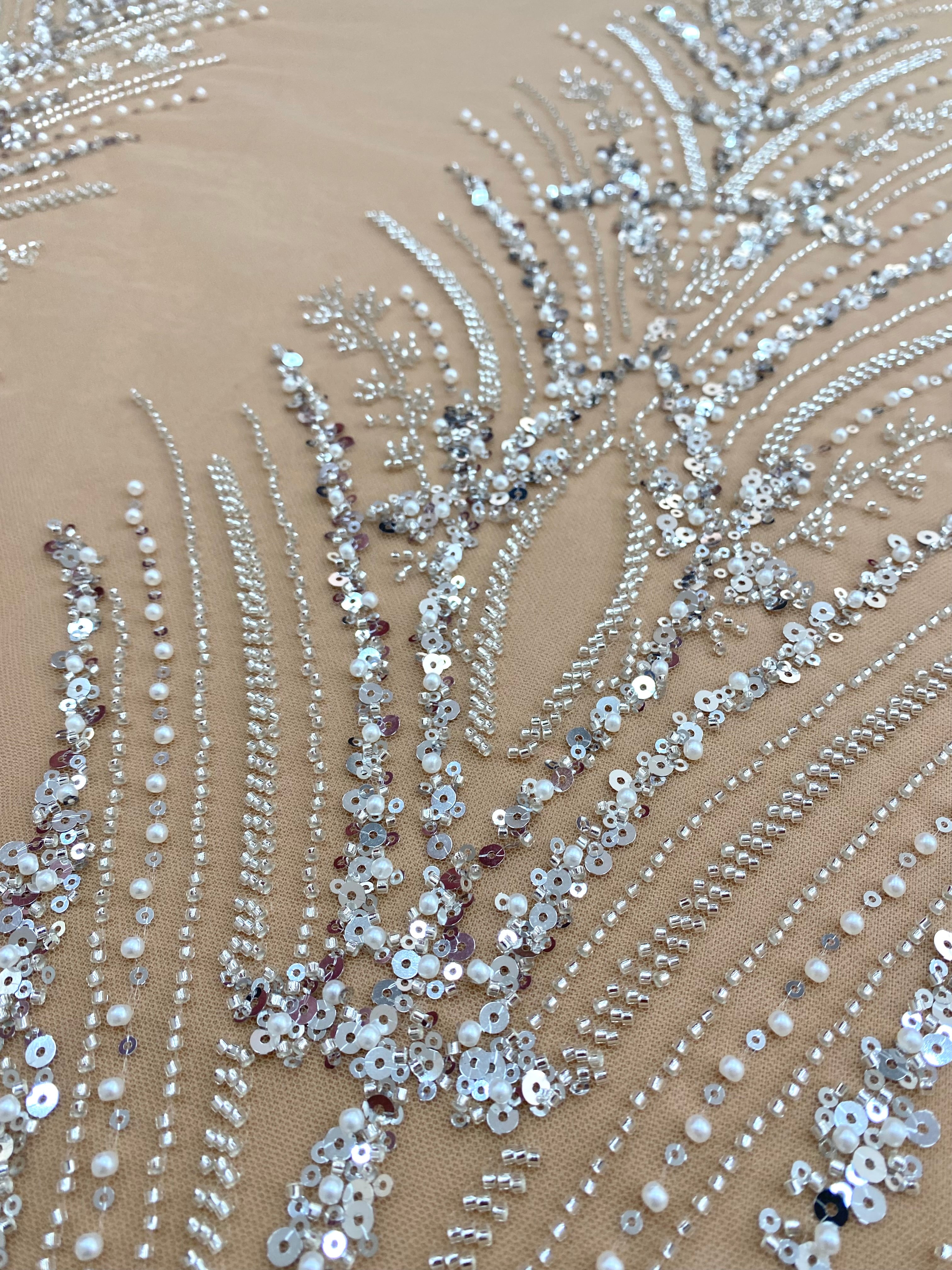 Silver Lace with Linear Pattern, with Pearls and Sequins